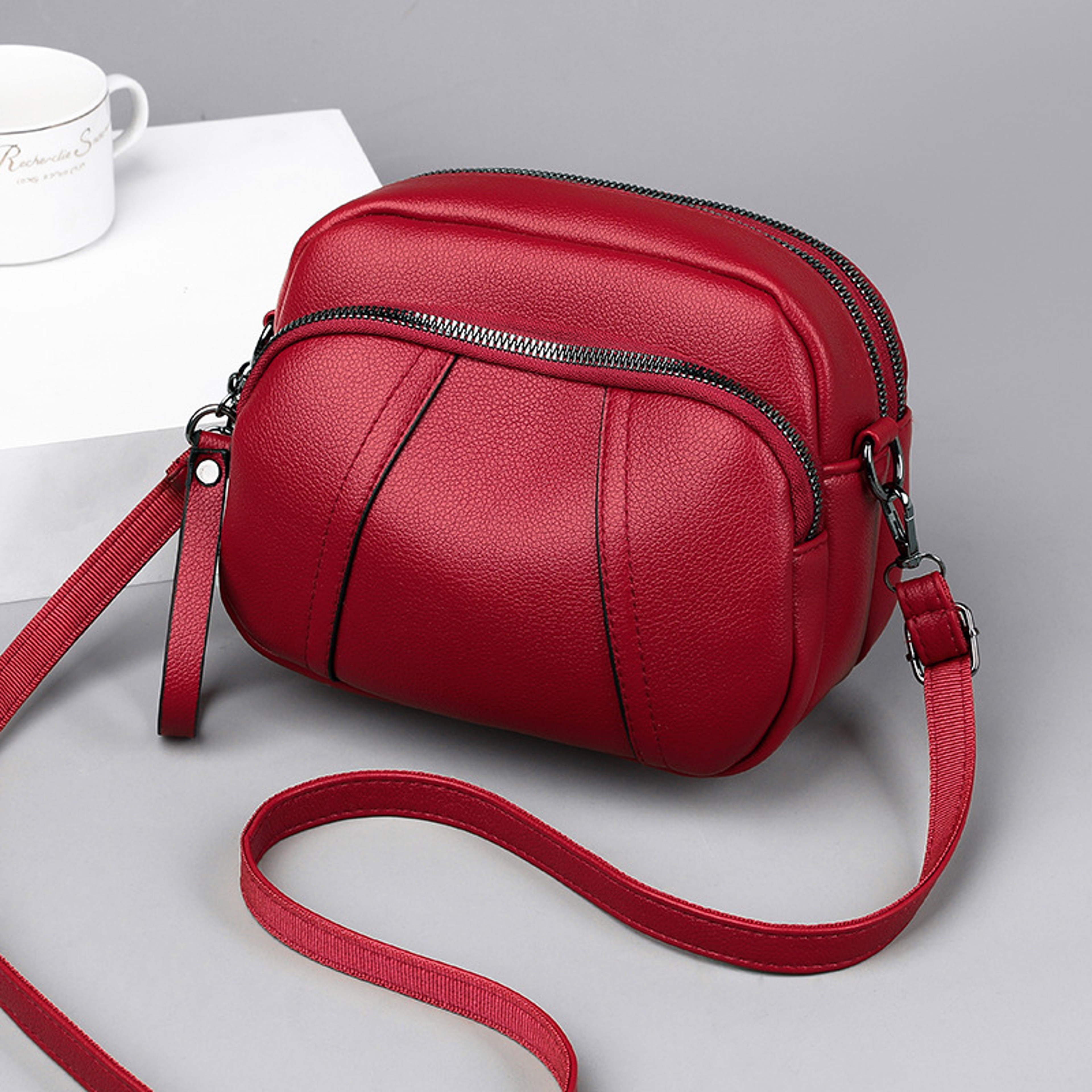Womens Mobile Phone Bag With Rivet Zipper And Simple Soft Leather Shoulder Crossbody Small Square B 5