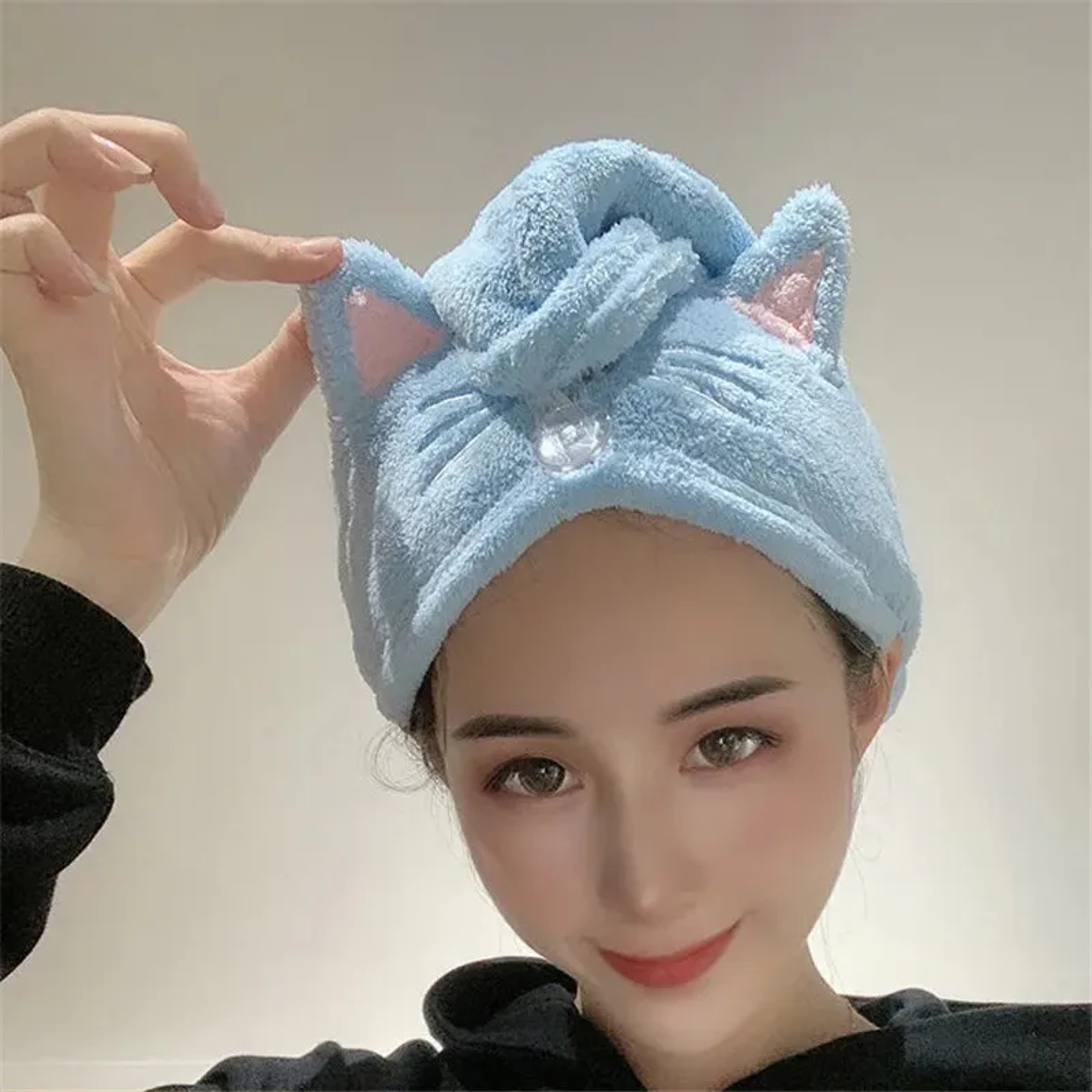Women Wrap Wiping Hair Towel, Cute Cat Hair Cap Microfiber Hair, Towel Strong Water Absorbent, Towel Long Hair Quick Dry – view 1
