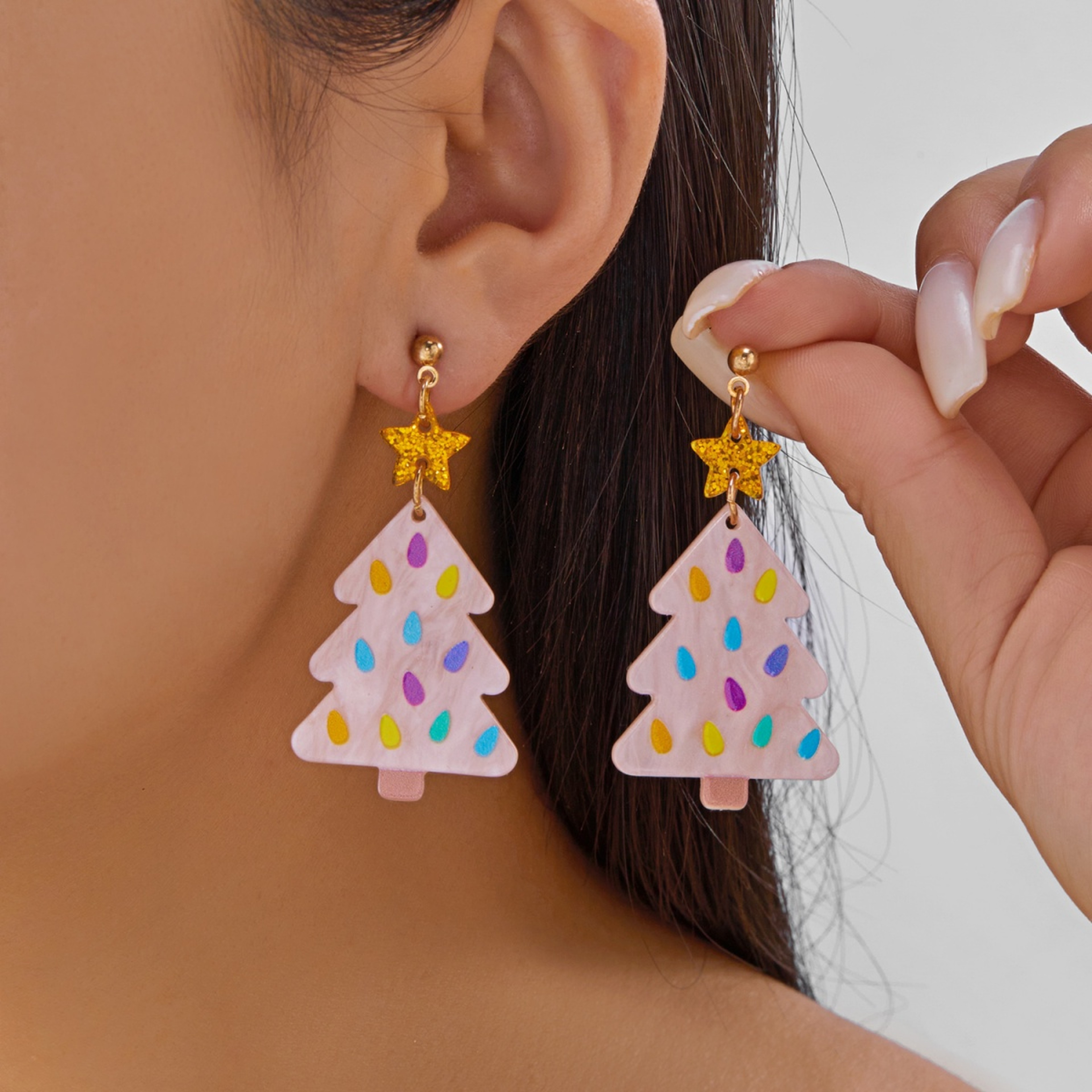 Deer Candy Crutch, Xmas Tree Soldier, Christmas Acrylic Heart Santa Claus, Drop Earrings, Cute Holiday Jewelry – view 10