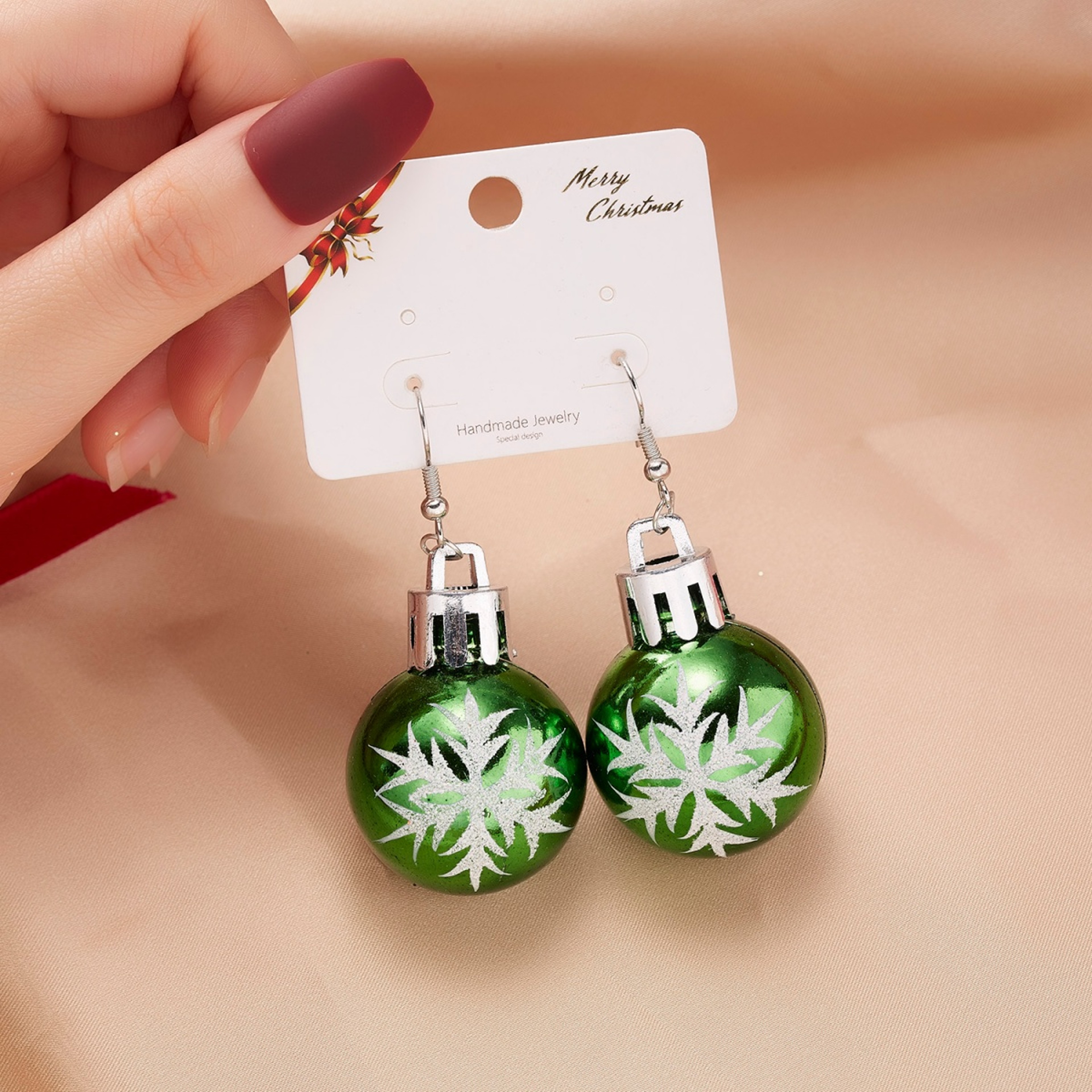 Round Ball Dangle Earrings, Christmas Snowflake Pattern Resin Bulb Drop Earrings, Holiday Jewelry Gifts For Women – view 7