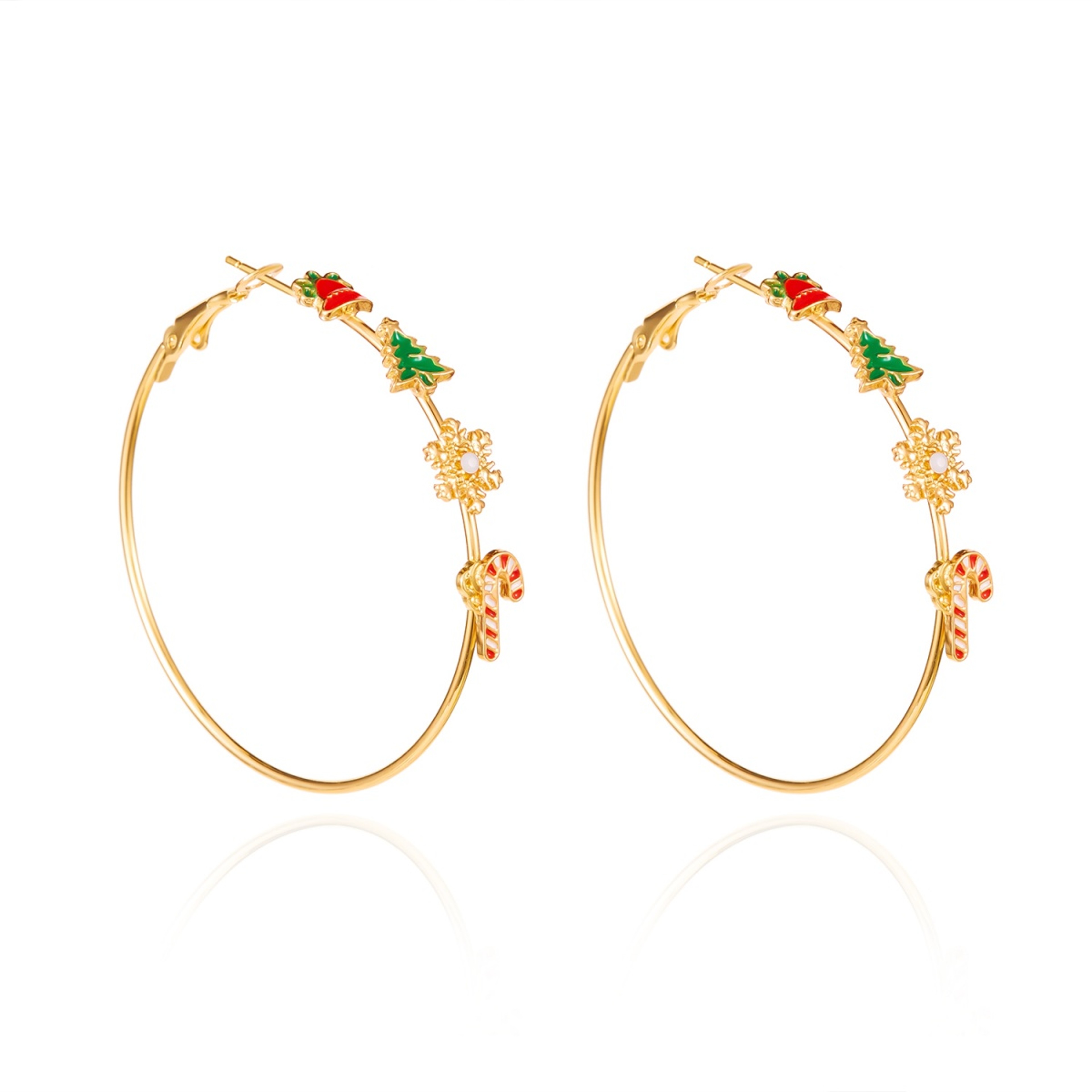 Holiday Dangle Earrings, Exaggerated Christmas Bell Tree Snowflake Hoop Earrings, Round Circle Earrings for Women – view 2