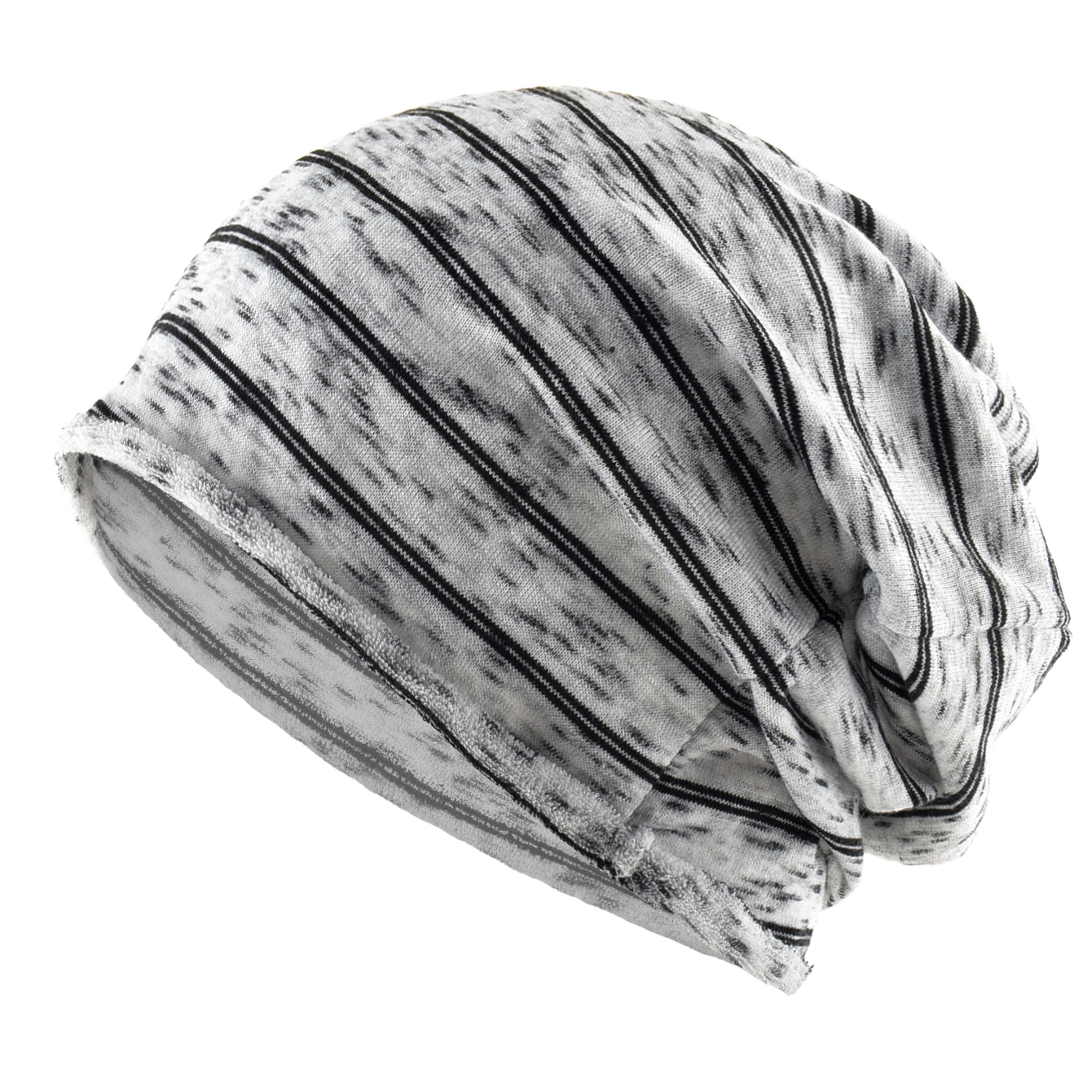 Highly Elastic Striped Slouch Beanie Hat Single Layer Knitted For Men Women Large Head Size Chemo B