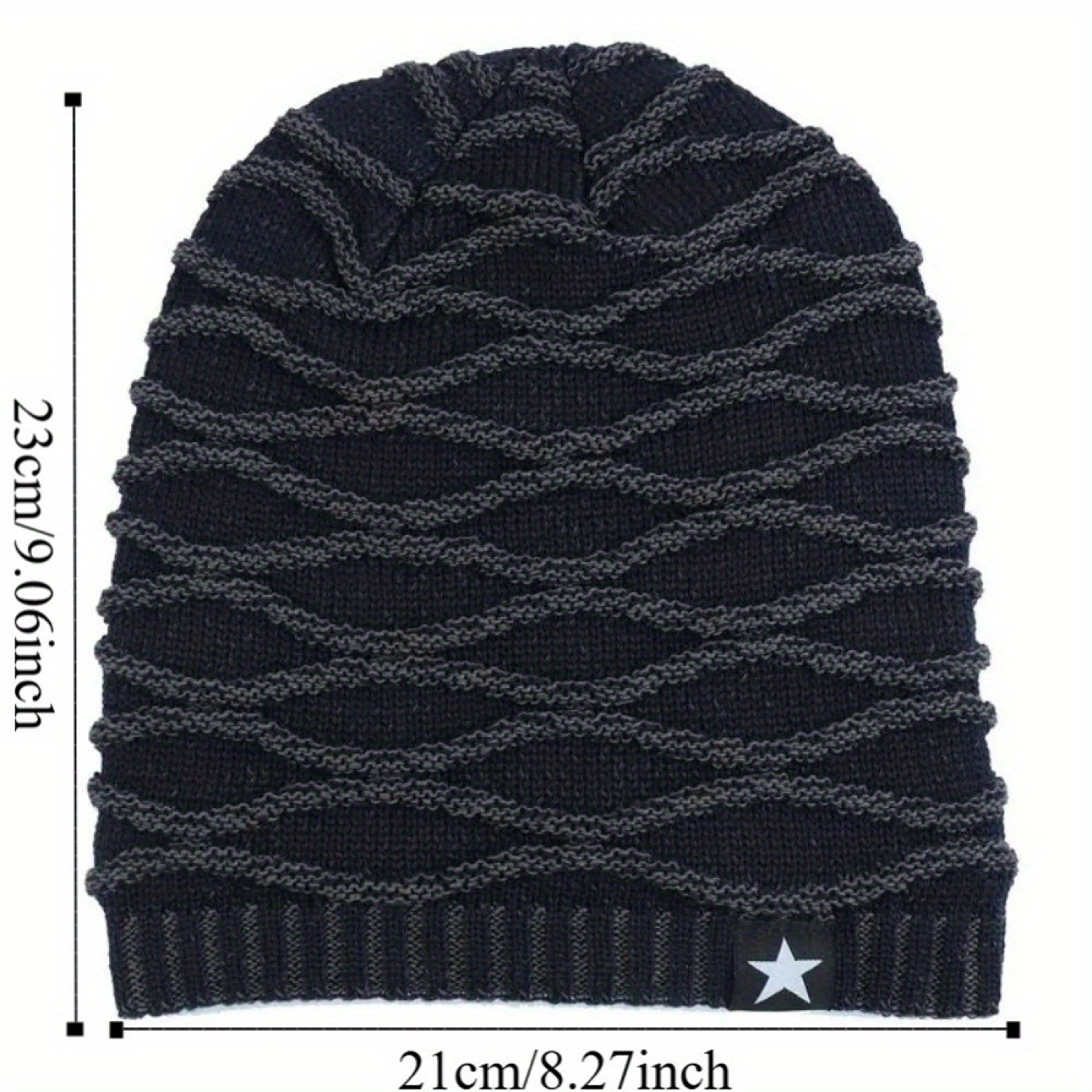 Fur Lined Winter Hat Men And Women Knitted Beanie Cap Casual Fivepointed Star Decor Winter Knitted  2