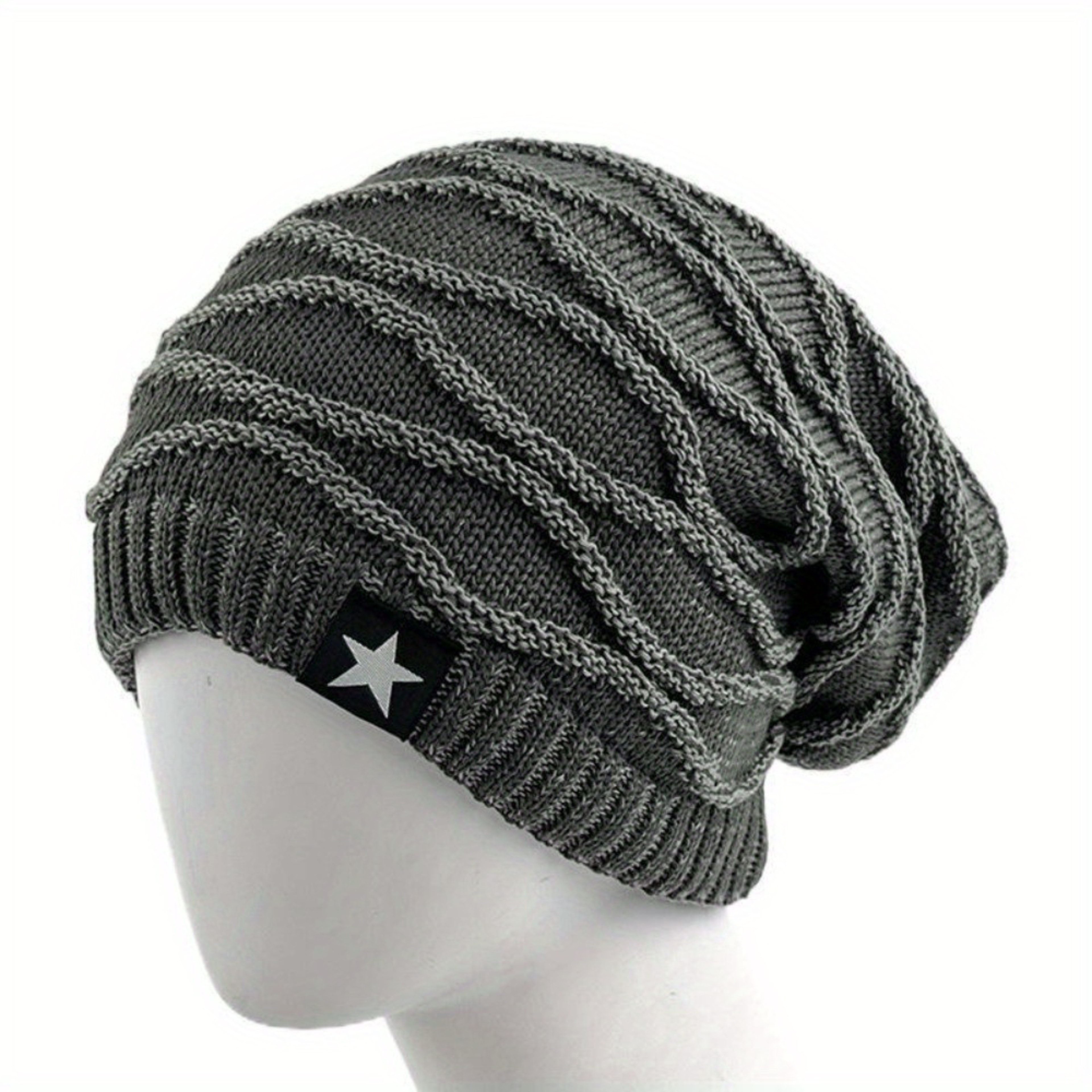 Fur Lined Winter Hat Men And Women Knitted Beanie Cap Casual Fivepointed Star Decor Winter Knitted  4