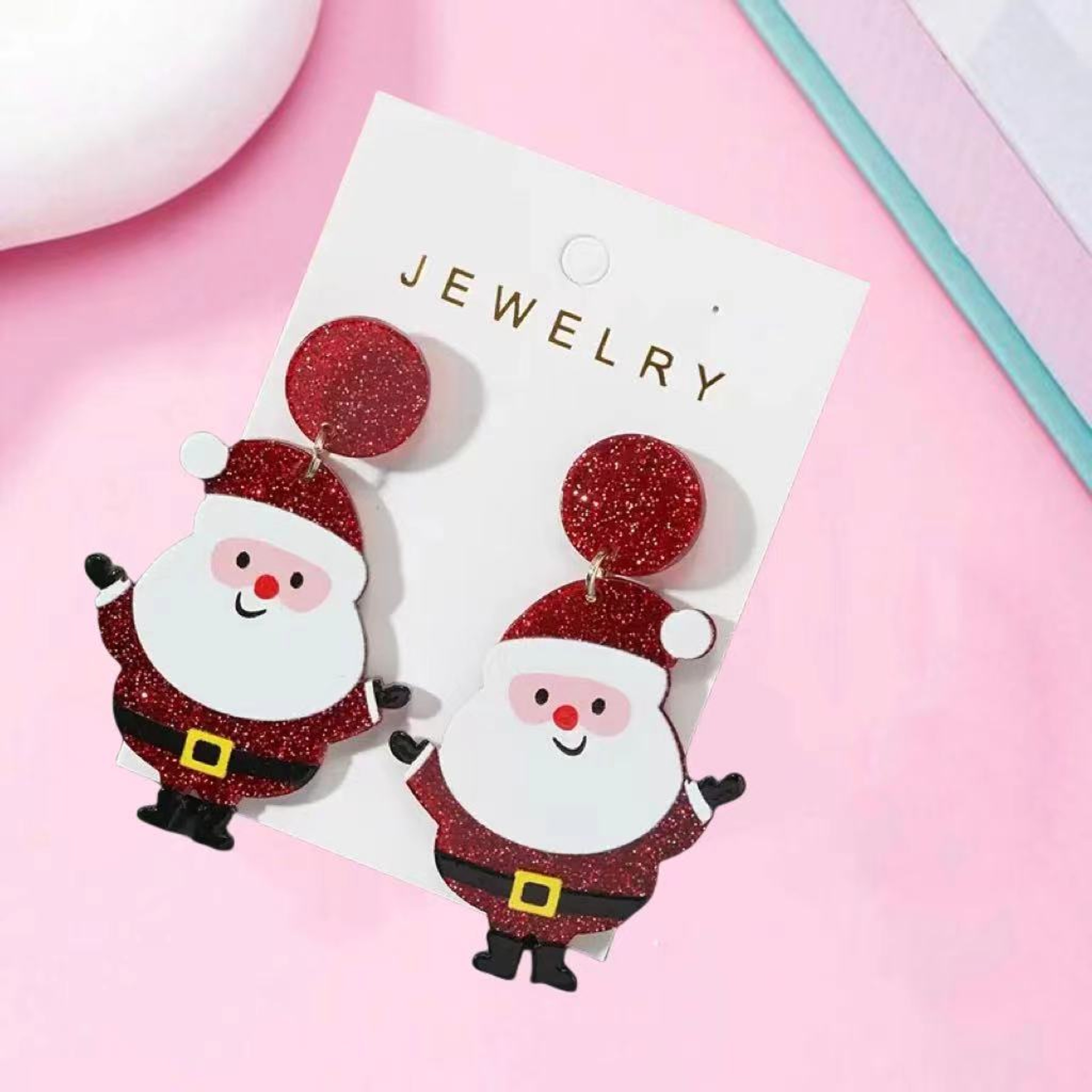 Chunky Christmas Santa Claus Dangle Earrings, Bling Bling Cute Style Ornaments Christmas Ear Ornaments – view 5