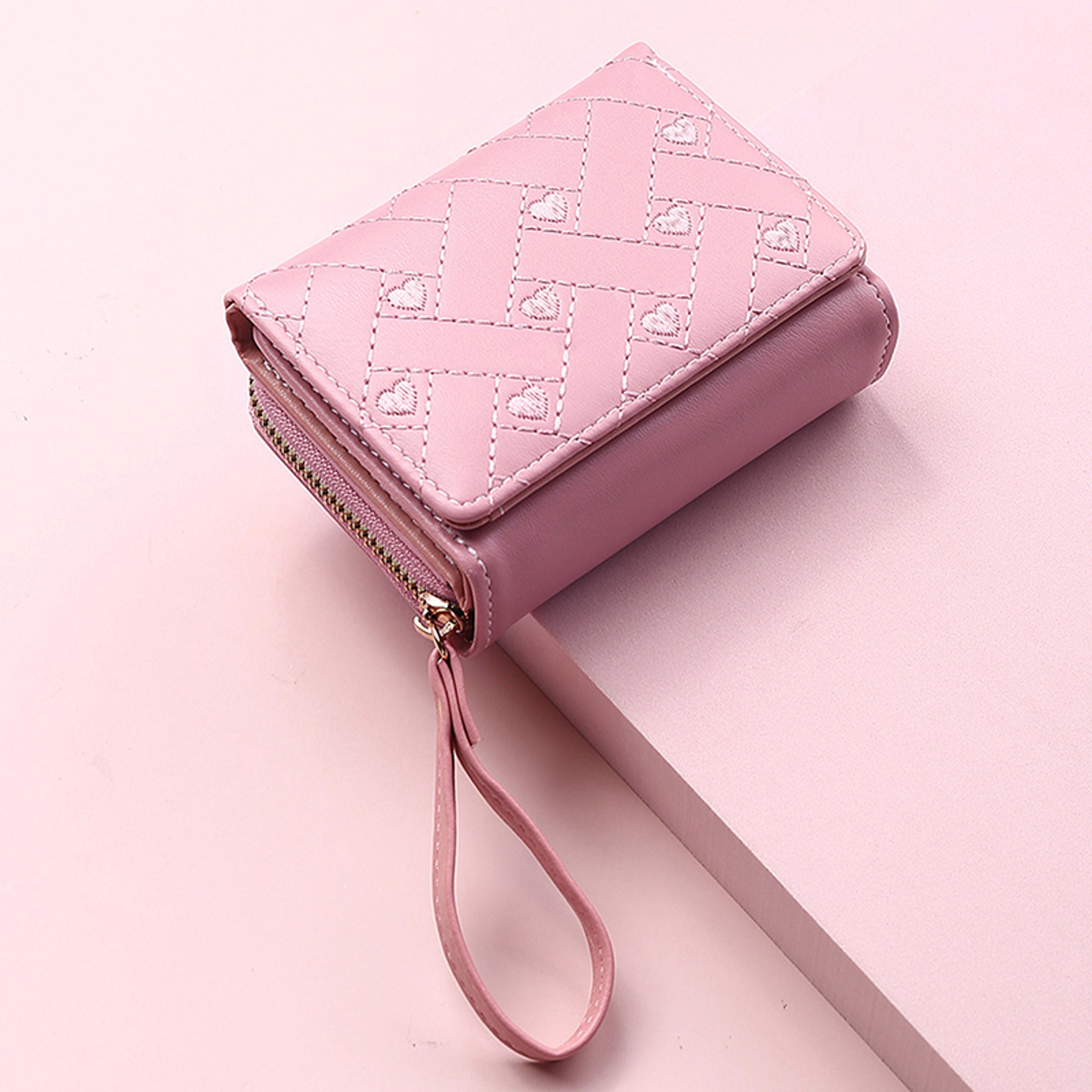 Leather Women's Wallet, Embroidered Love Tri-fold Small Wallet, Card Holder, Coin Purse – view 4
