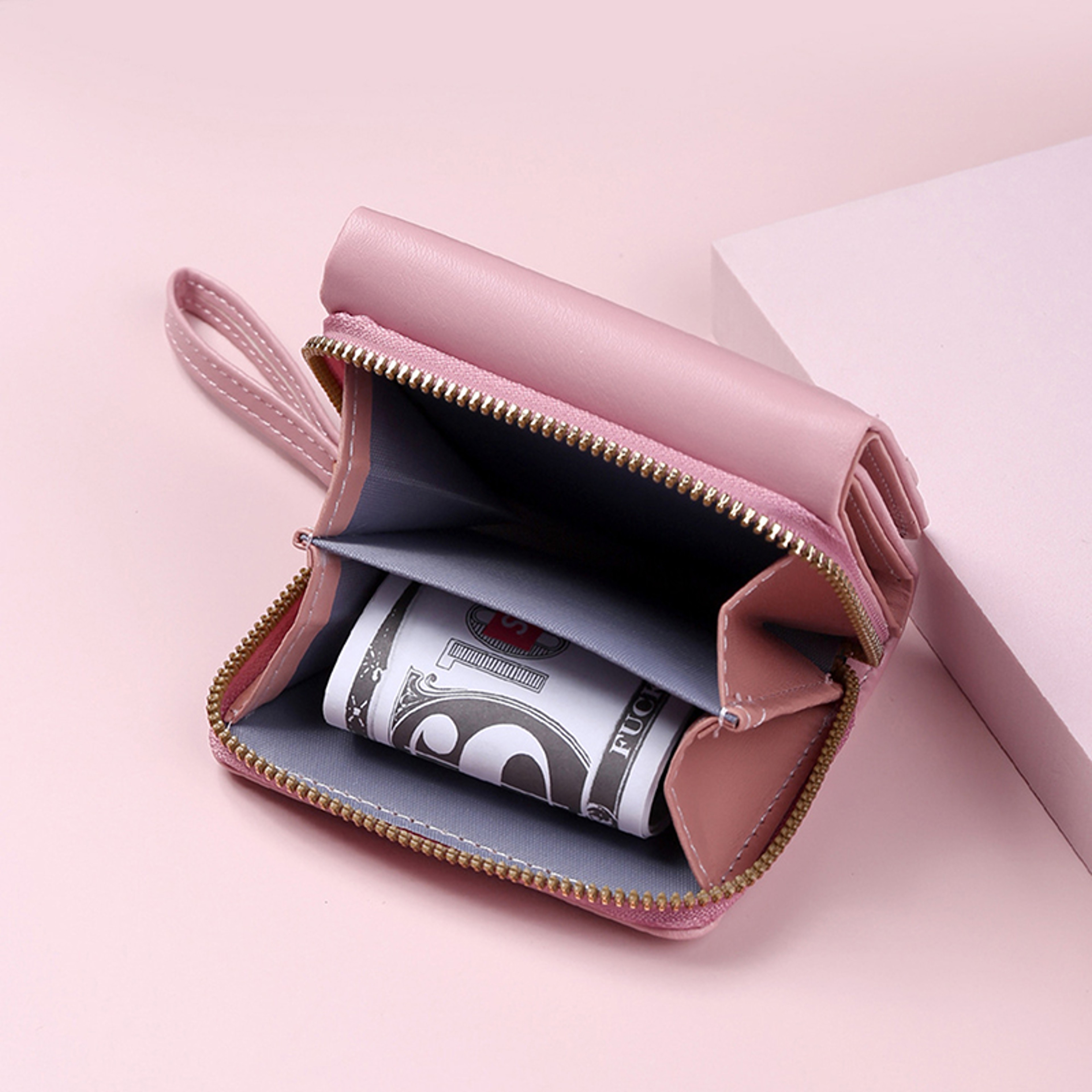 Leather Women's Wallet, Embroidered Love Tri-fold Small Wallet, Card Holder, Coin Purse – view 5