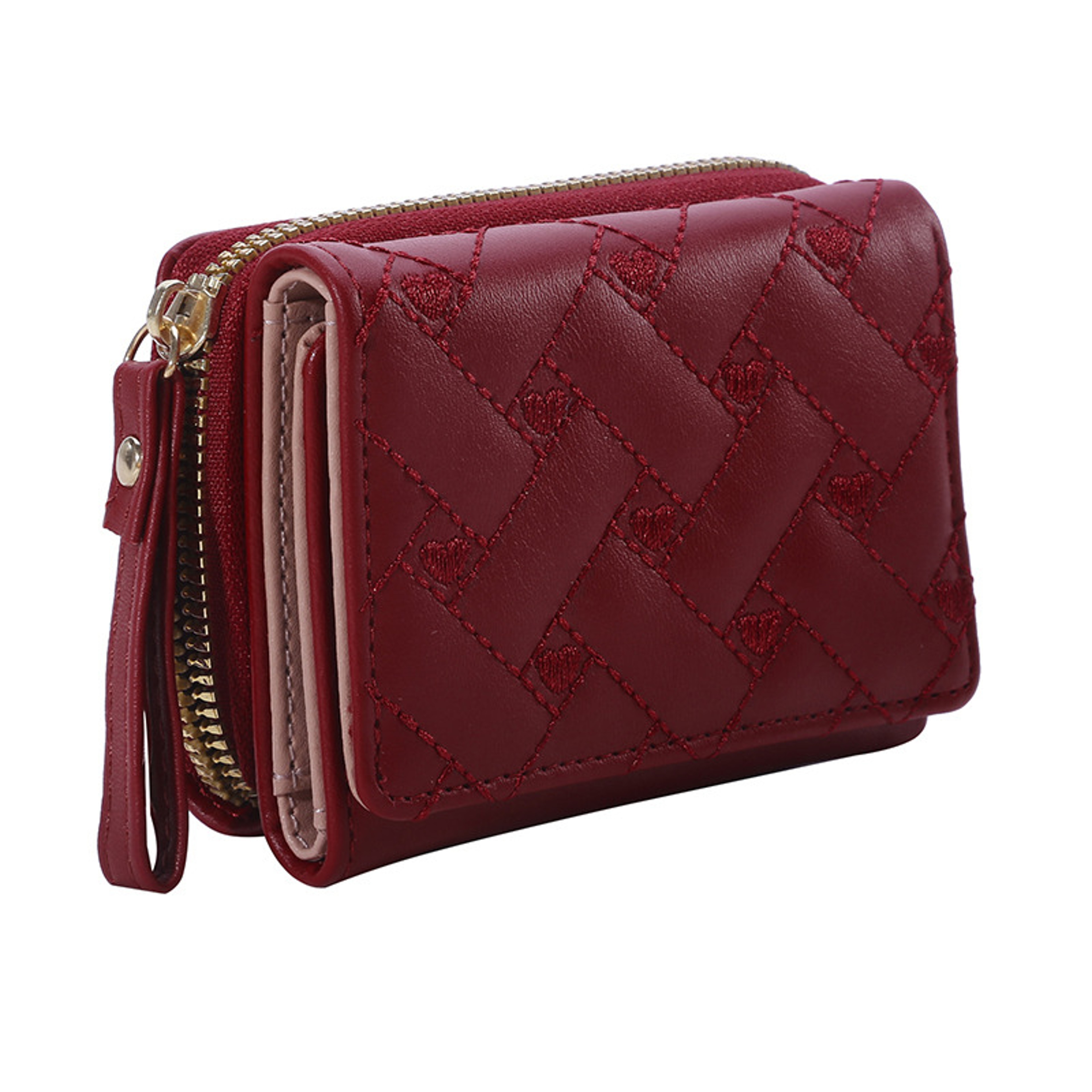 Leather Women's Wallet, Embroidered Love Tri-fold Small Wallet, Card Holder, Coin Purse – view 12