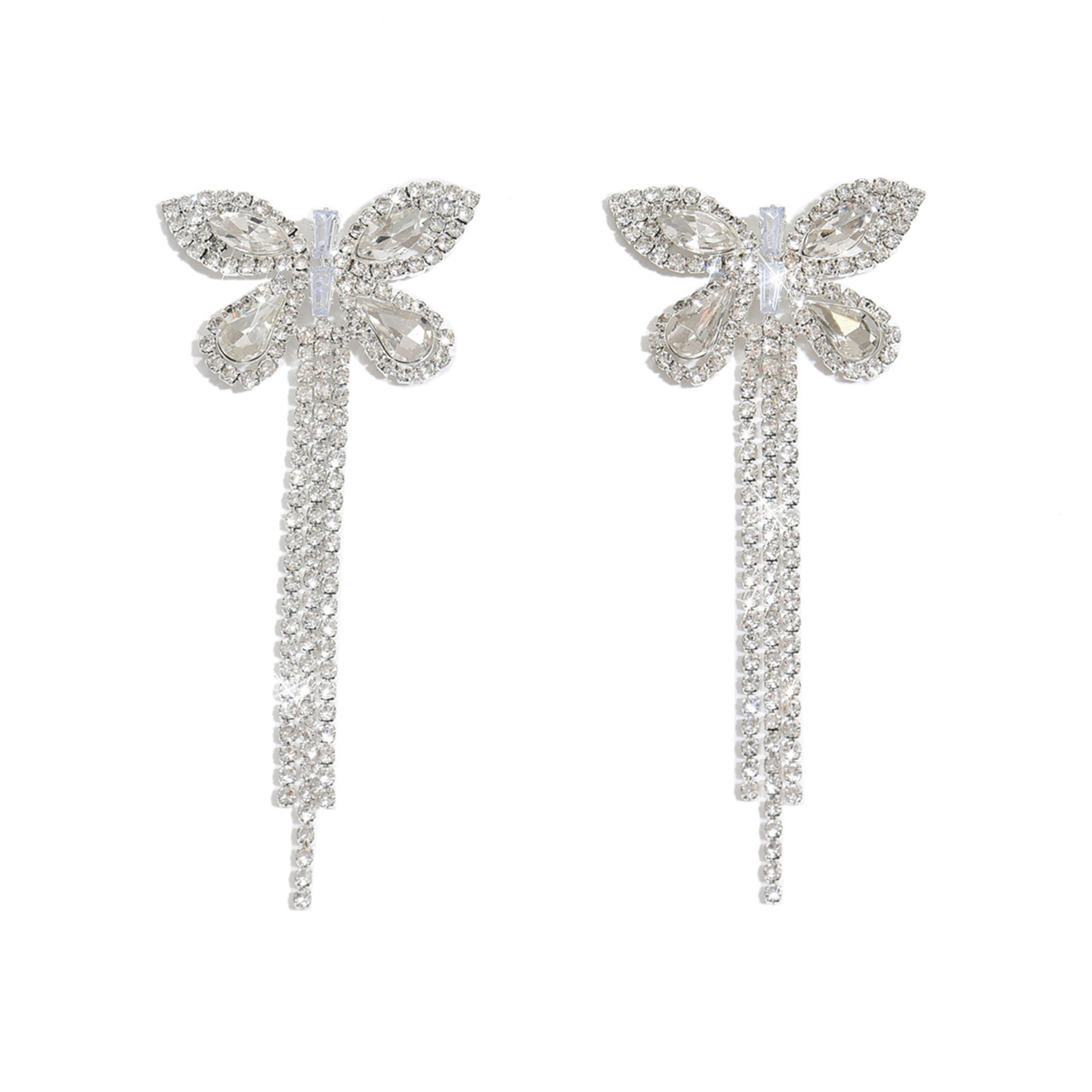 Luxury Full Diamond Butterfly Earrings Elegant Long Tassel HighEnd Ladylike Accessories 3