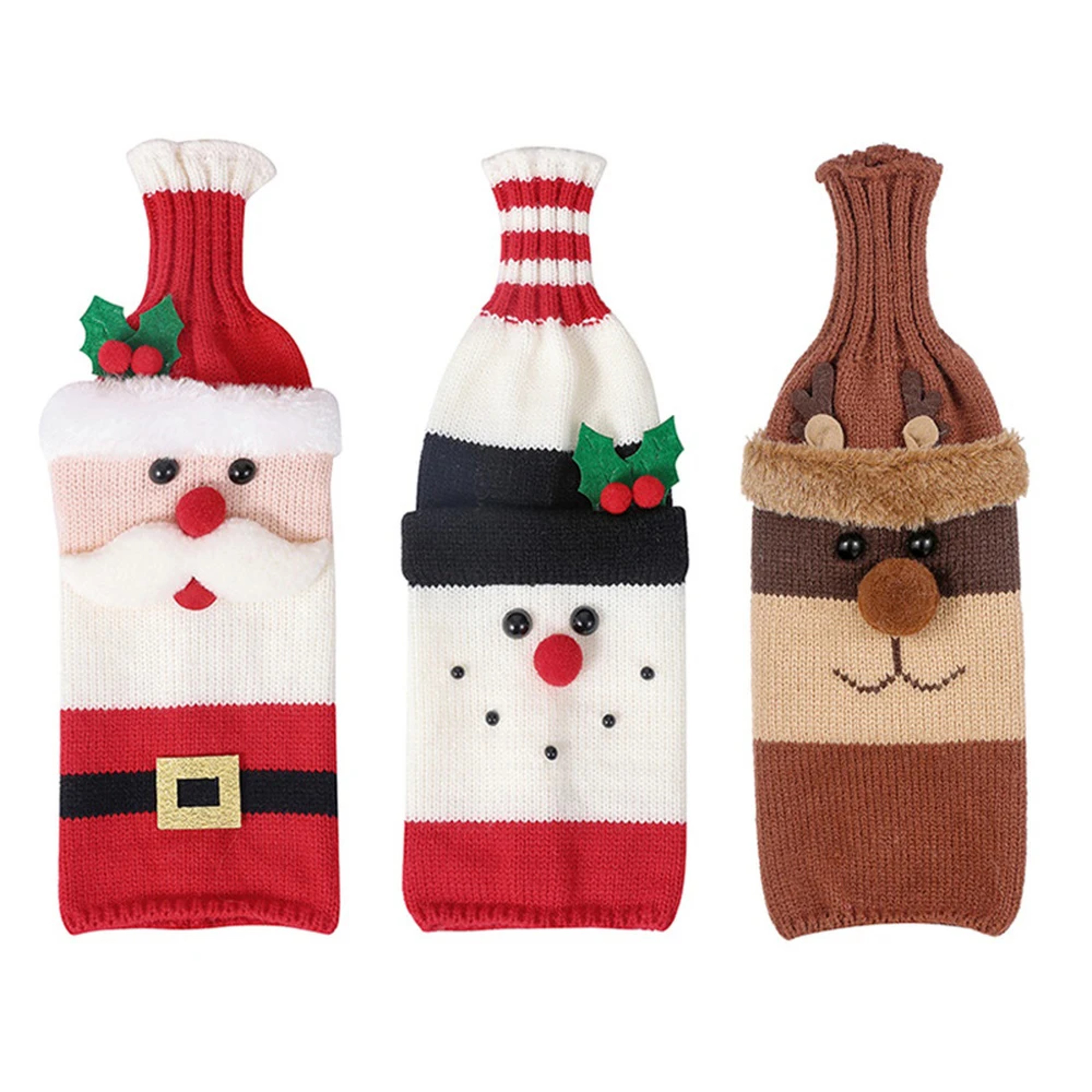 Cute Cartoon Santa Snowman Woven Wine Bottle Bags for Christmas, Home Table Christmas Party Dinner Table Decorations – view 6