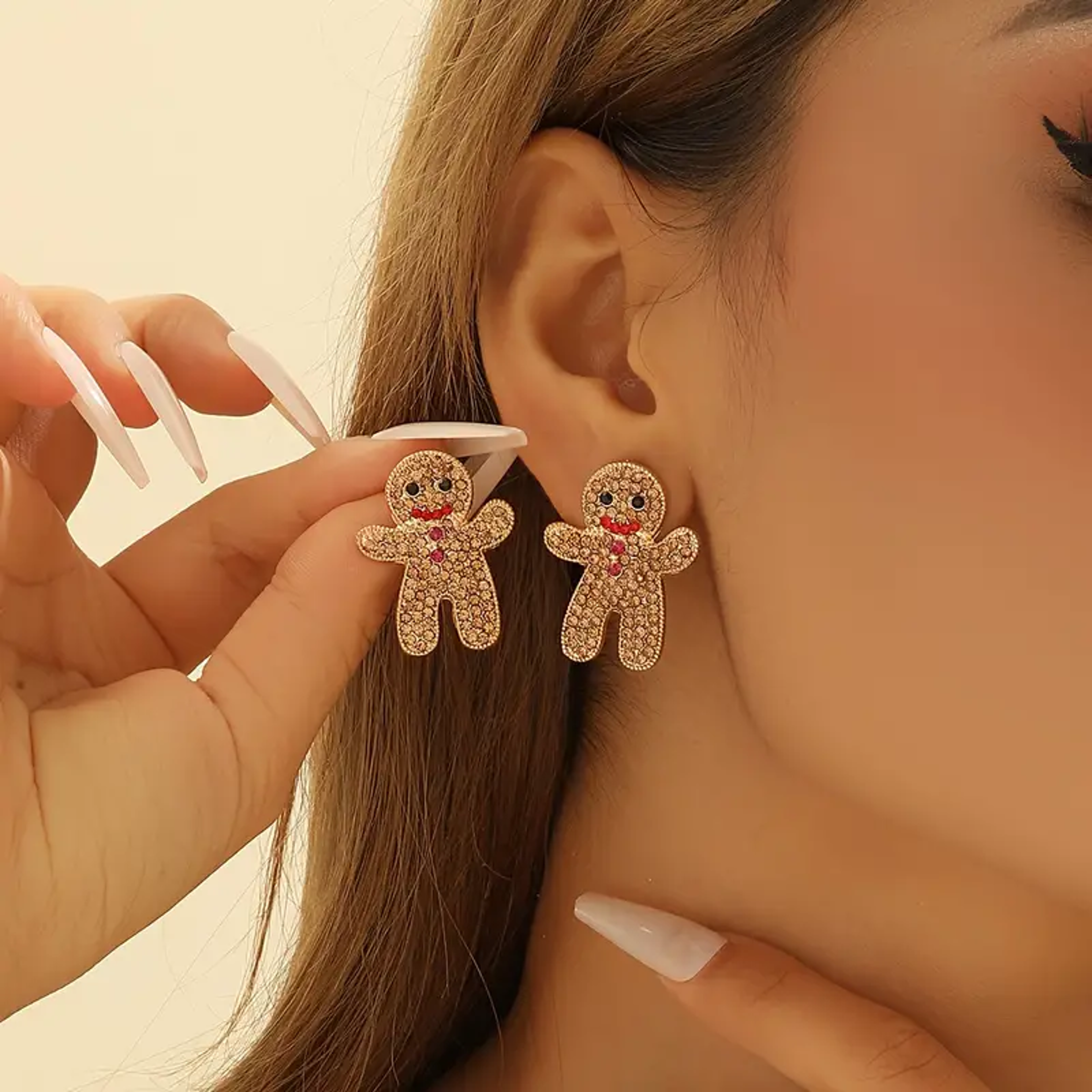 Sparkling Rhinestone Gingerbread Stud Earrings For Women Cute Chic Holiday Christmas Accessory 0
