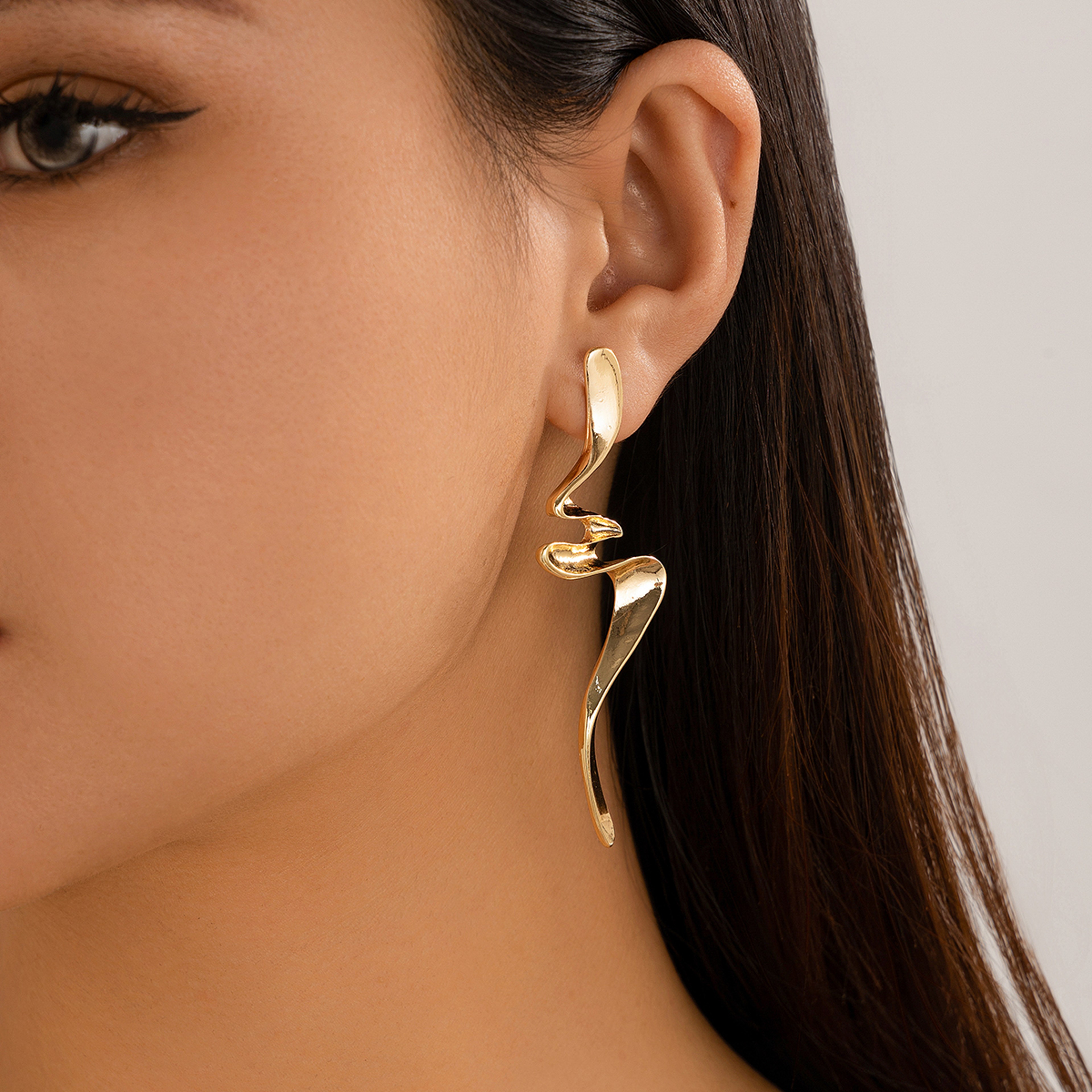 Twisted Long Drop Earrings for Women, Trending Geometric Gold Color Waves, IngeSight.Z Fashion Irregular Metal Jewelry – view 2