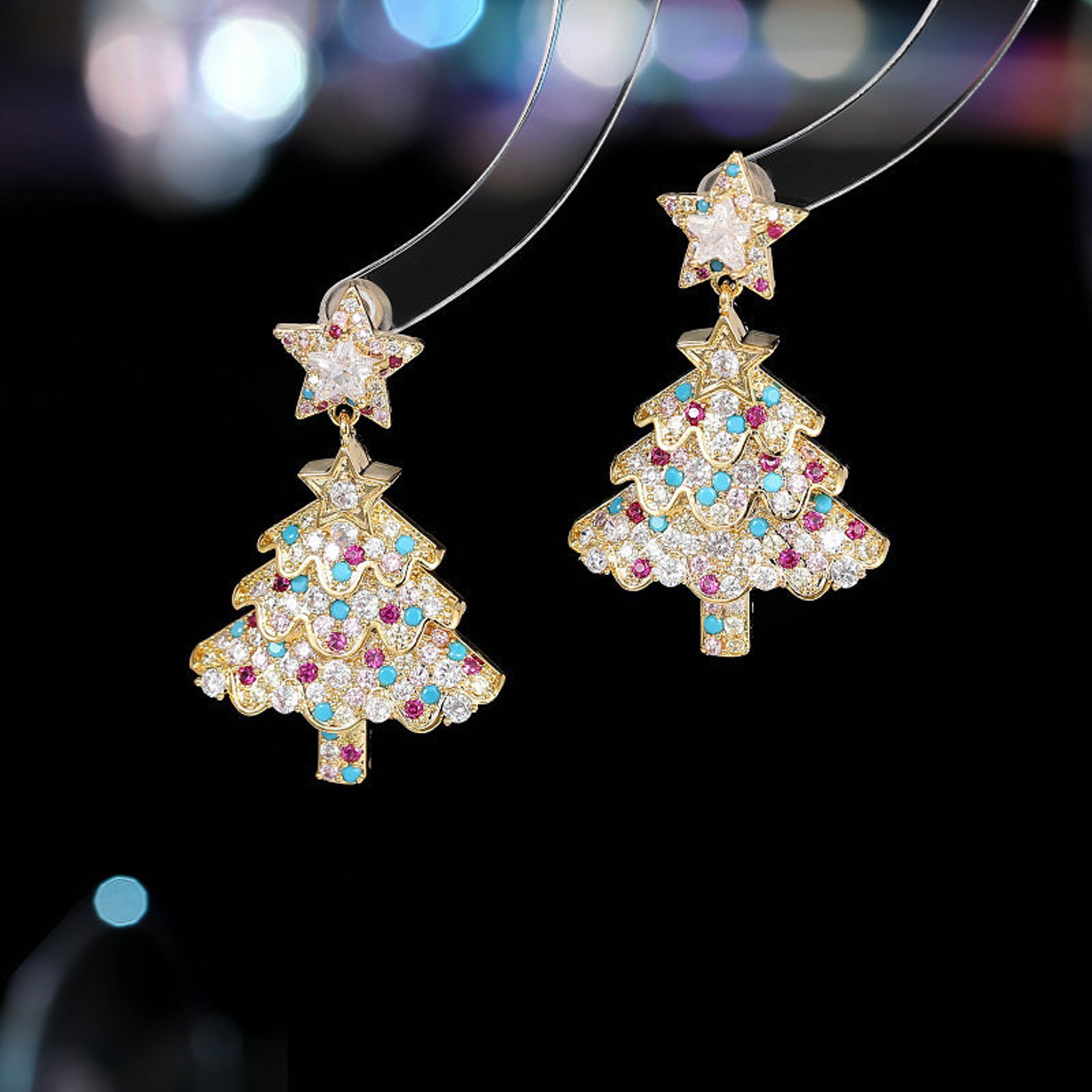 Creative Personalized Girl Gifts, Christmas Tree Star Pendant Earrings Women, Christmas Series Simple Advanced Rotating – view 10