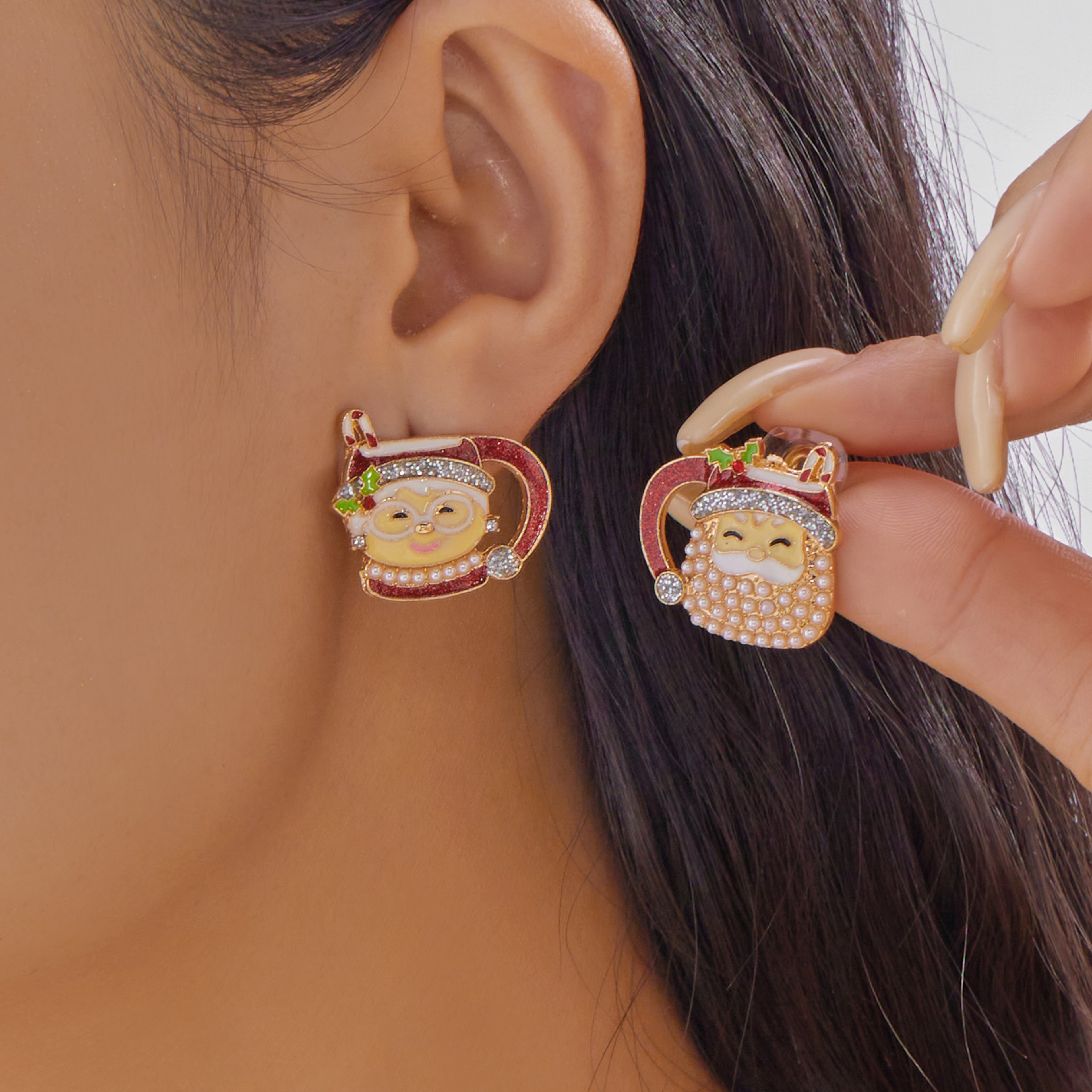Exquisite Rhinestone Pearl Holiday Jewelry Gift, Santa Claus Elk Snowman Earrings For Women, New Creative Design – view 7