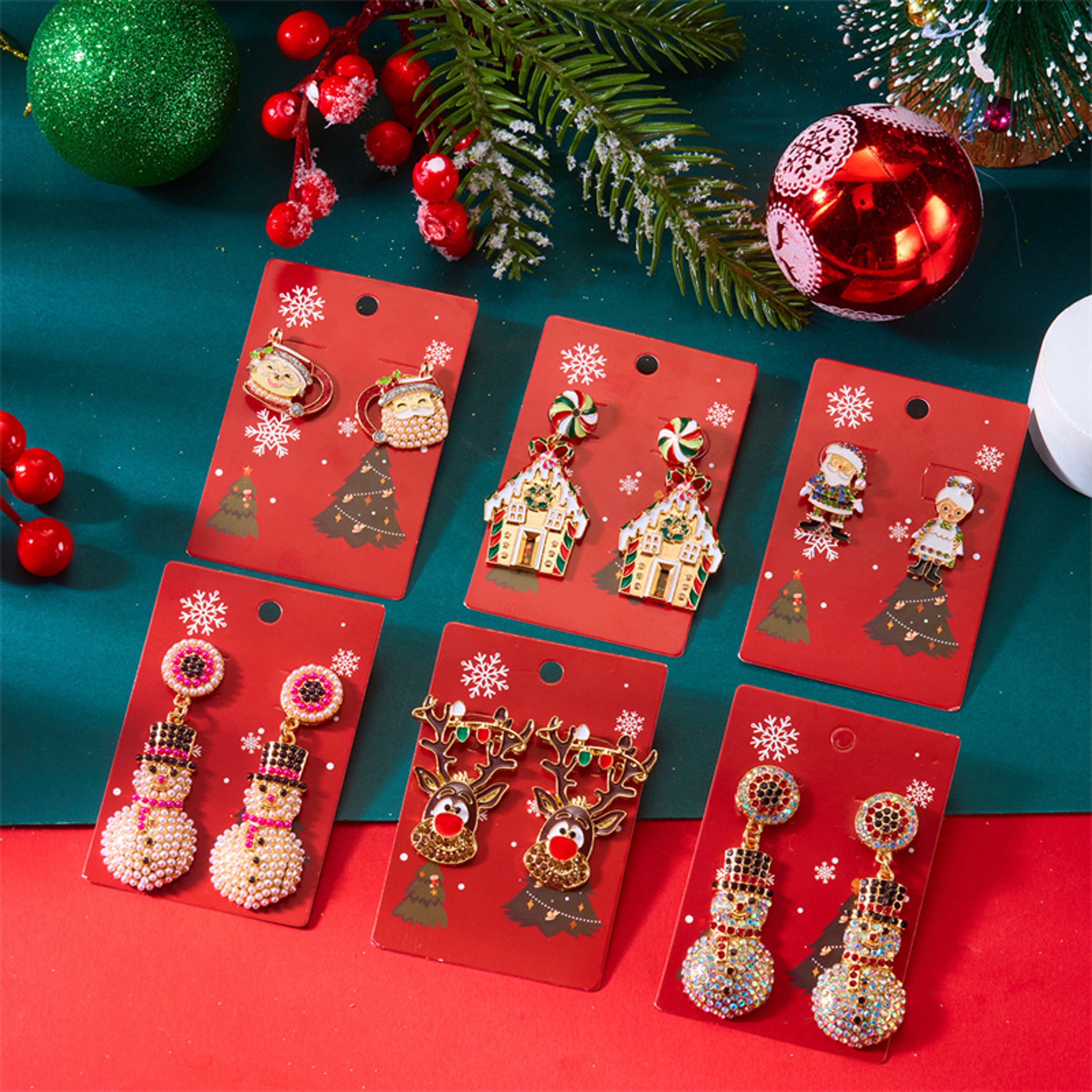 Exquisite Rhinestone Pearl Holiday Jewelry Gift, Santa Claus Elk Snowman Earrings For Women, New Creative Design – view 6