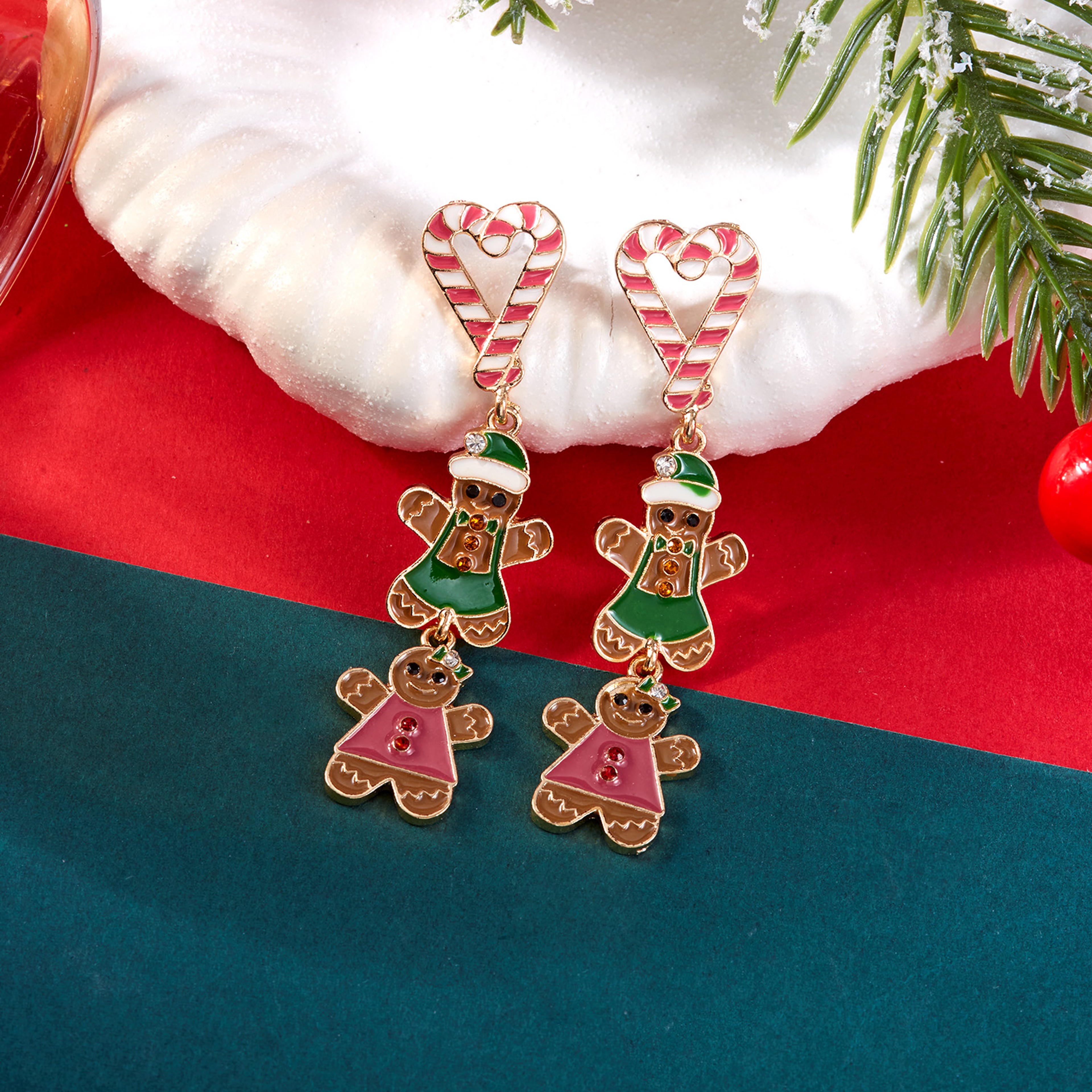 Cute Colorful Heart Gingerbread Drop Earrings for Women Funny Enamel Santa Claus Snowman Earrings Christmas Holiday Jewelry Gift – view 4