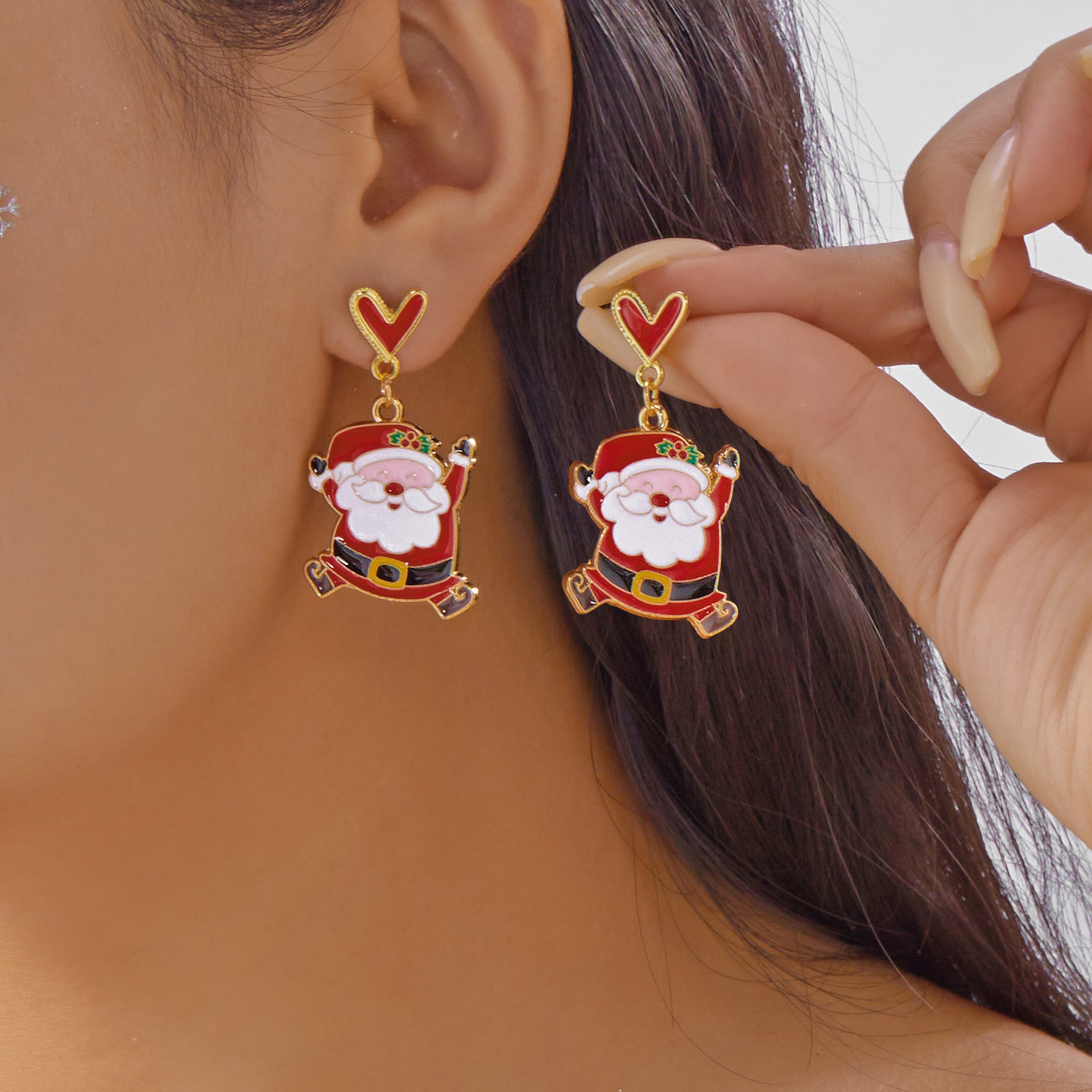 Cute Colorful Heart Gingerbread Drop Earrings for Women Funny Enamel Santa Claus Snowman Earrings Christmas Holiday Jewelry Gift – view 9