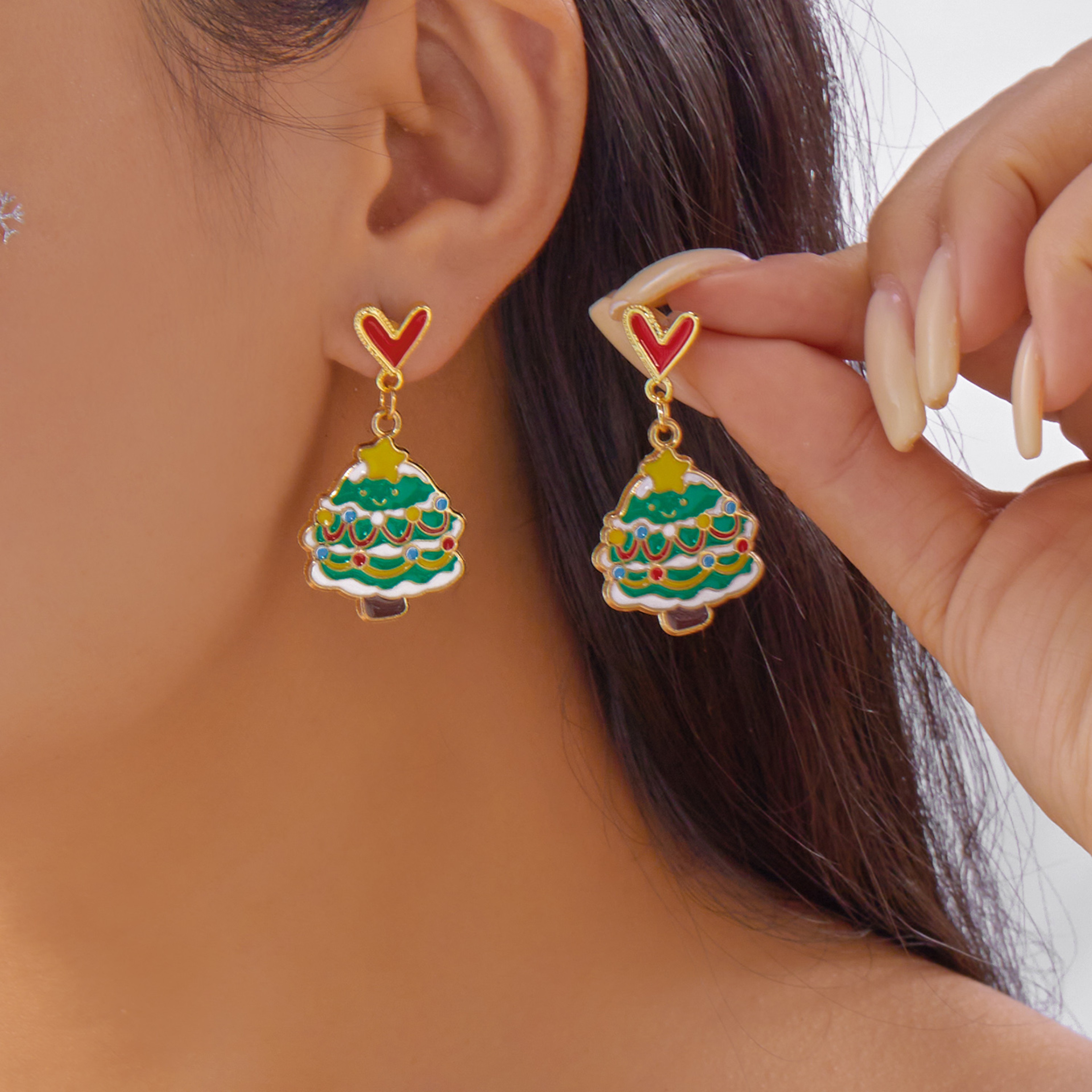 Cute Colorful Heart Gingerbread Drop Earrings for Women Funny Enamel Santa Claus Snowman Earrings Christmas Holiday Jewelry Gift – view 10