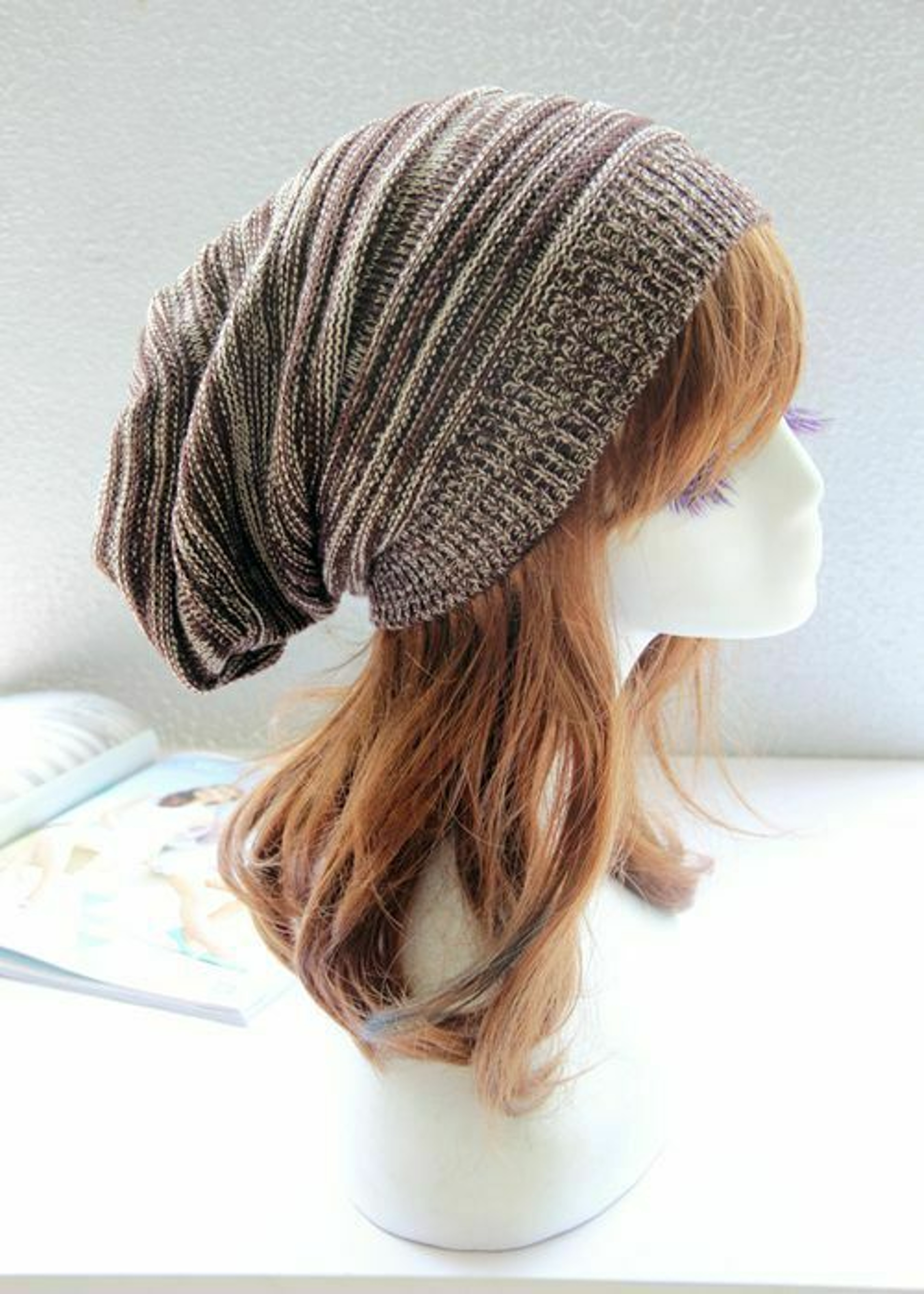 Winter Warm Cotton Striped Hat Scarf Beanies for Men and Women Loose Knit Gorro Headdress – view 4