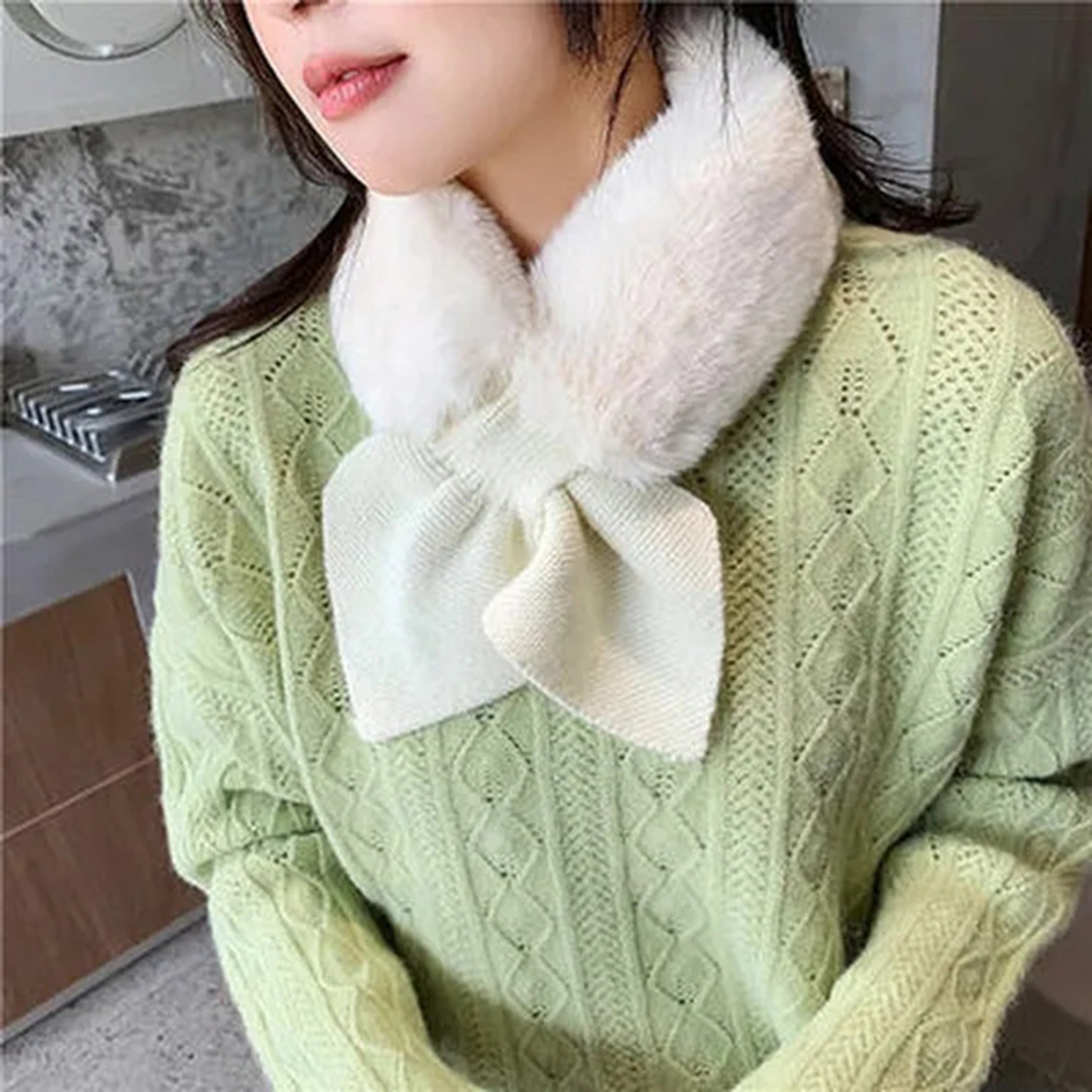 All-Match Knitted Scarf for Women, Soft Winter Shawl, Female Cross Straps Neck Scarf, Sweet Girls Autumn Winter Scarf – view 4