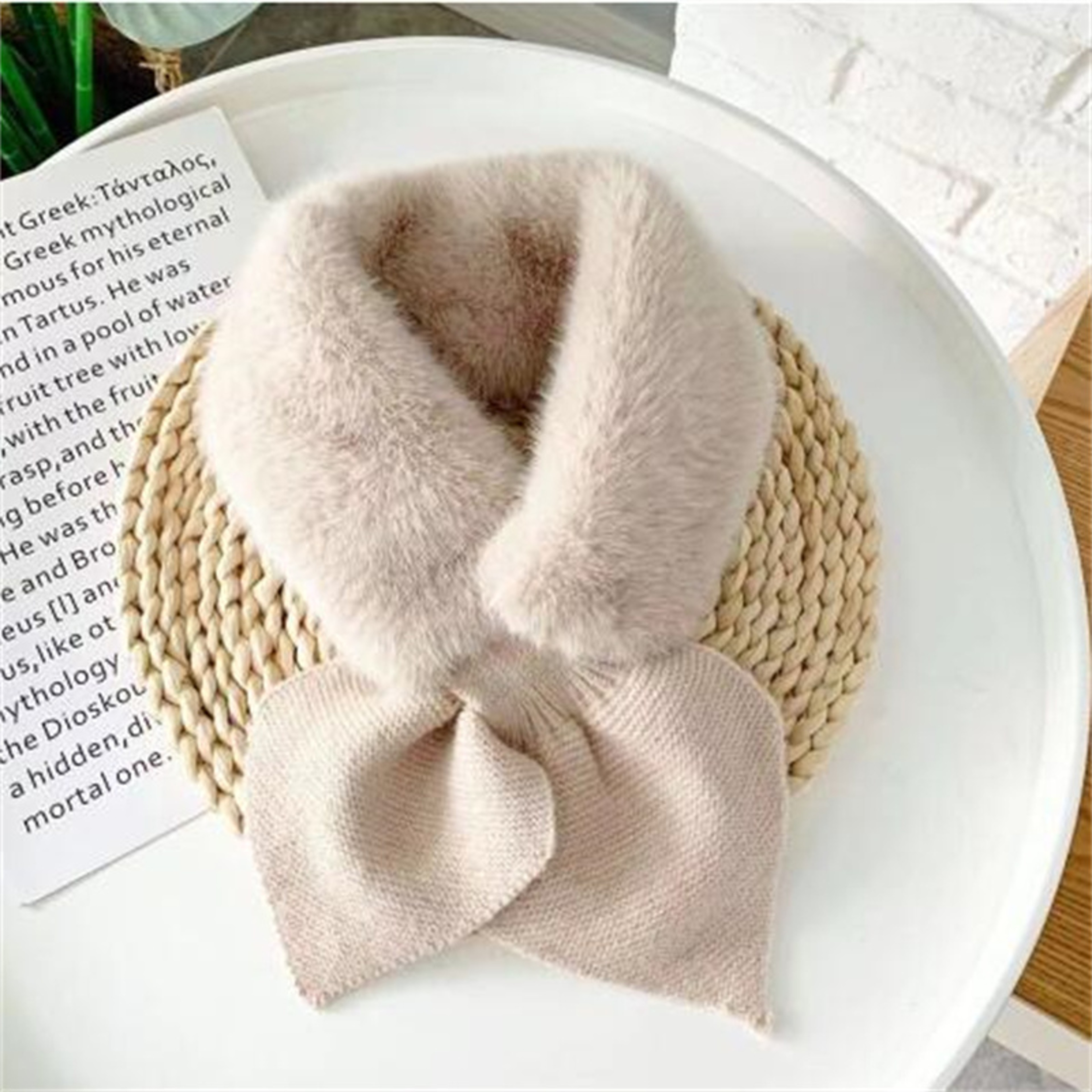 All-Match Knitted Scarf for Women, Soft Winter Shawl, Female Cross Straps Neck Scarf, Sweet Girls Autumn Winter Scarf – view 5
