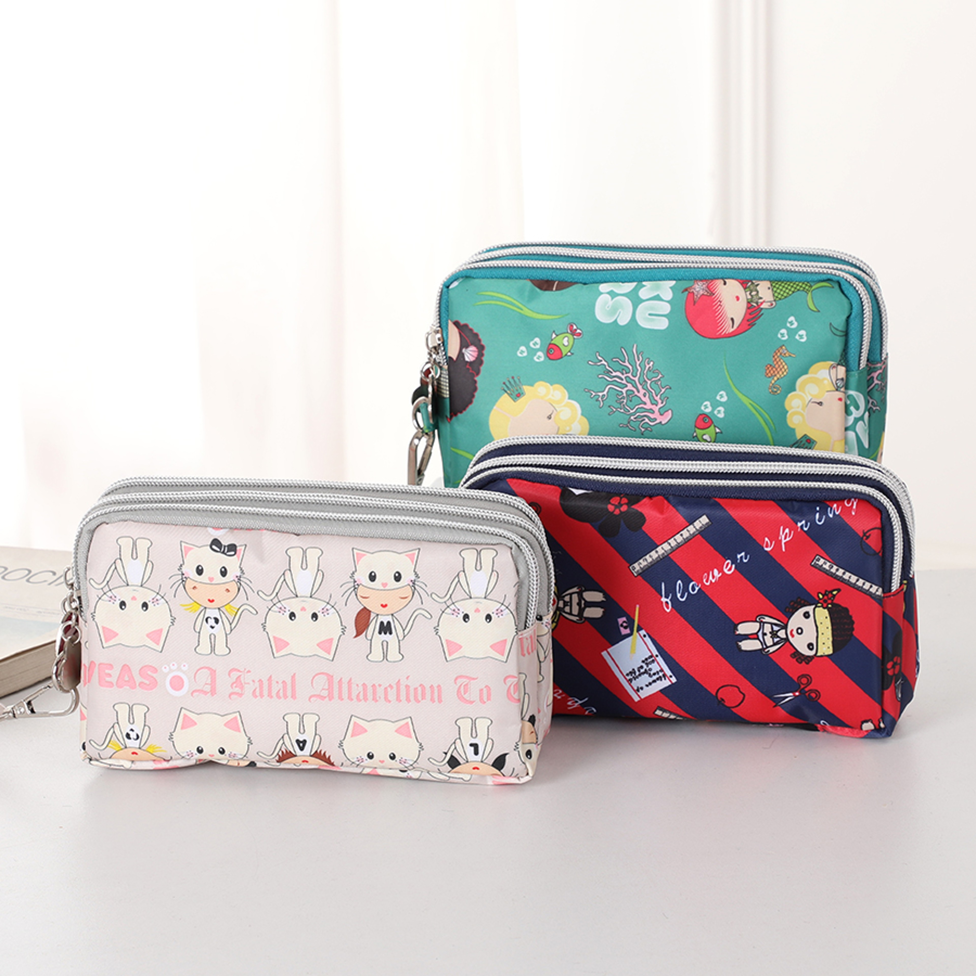 Fashion Hand Makeup WOMENS Bag Threelayer Zipper Mobile Phone Bag Waterproof Multilayer Pocket Bag 3