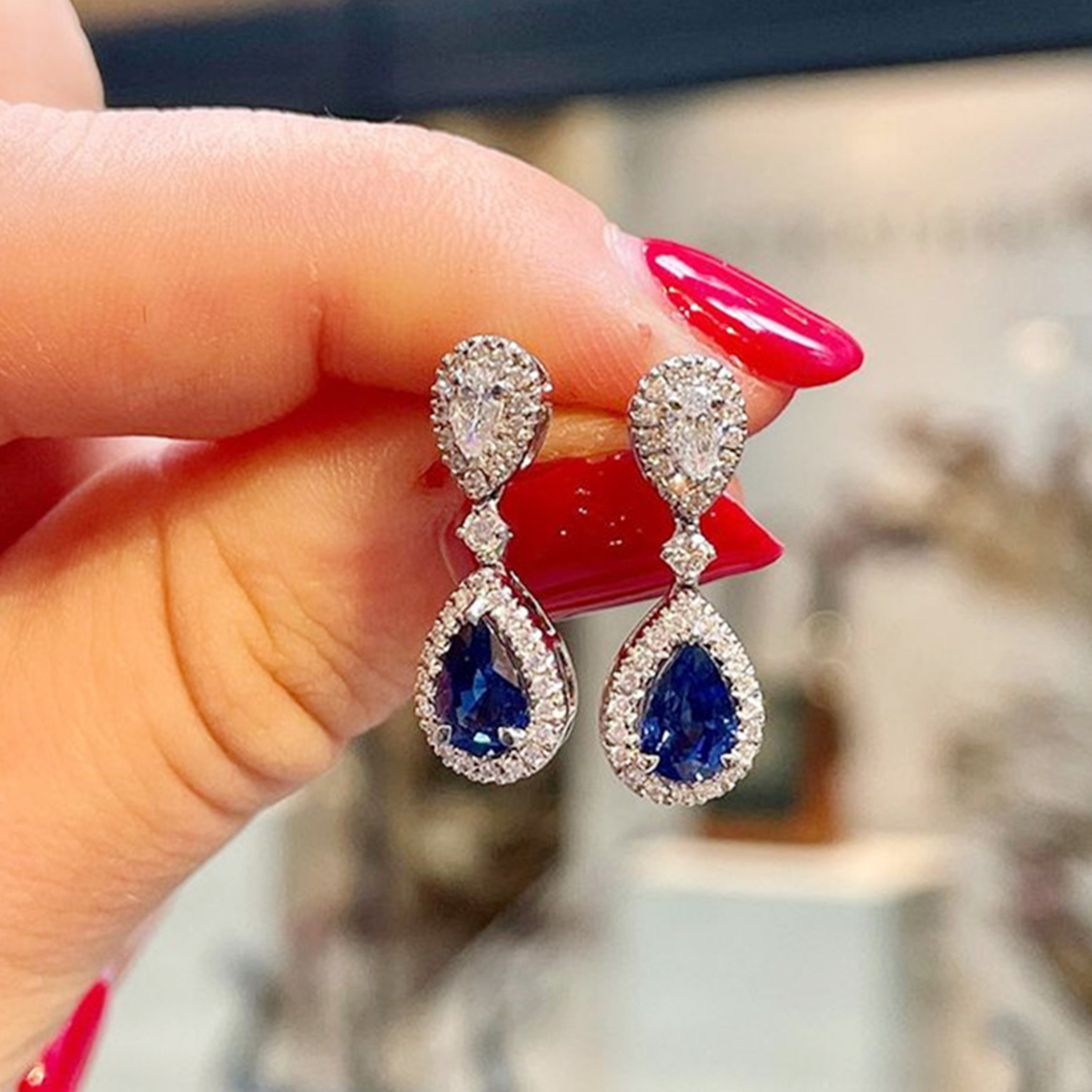 Luxury Blue White Pear Drop Earrings Huitan Fashion Wedding Engagement Ear Accessories Fancy Gift for Women – view 2
