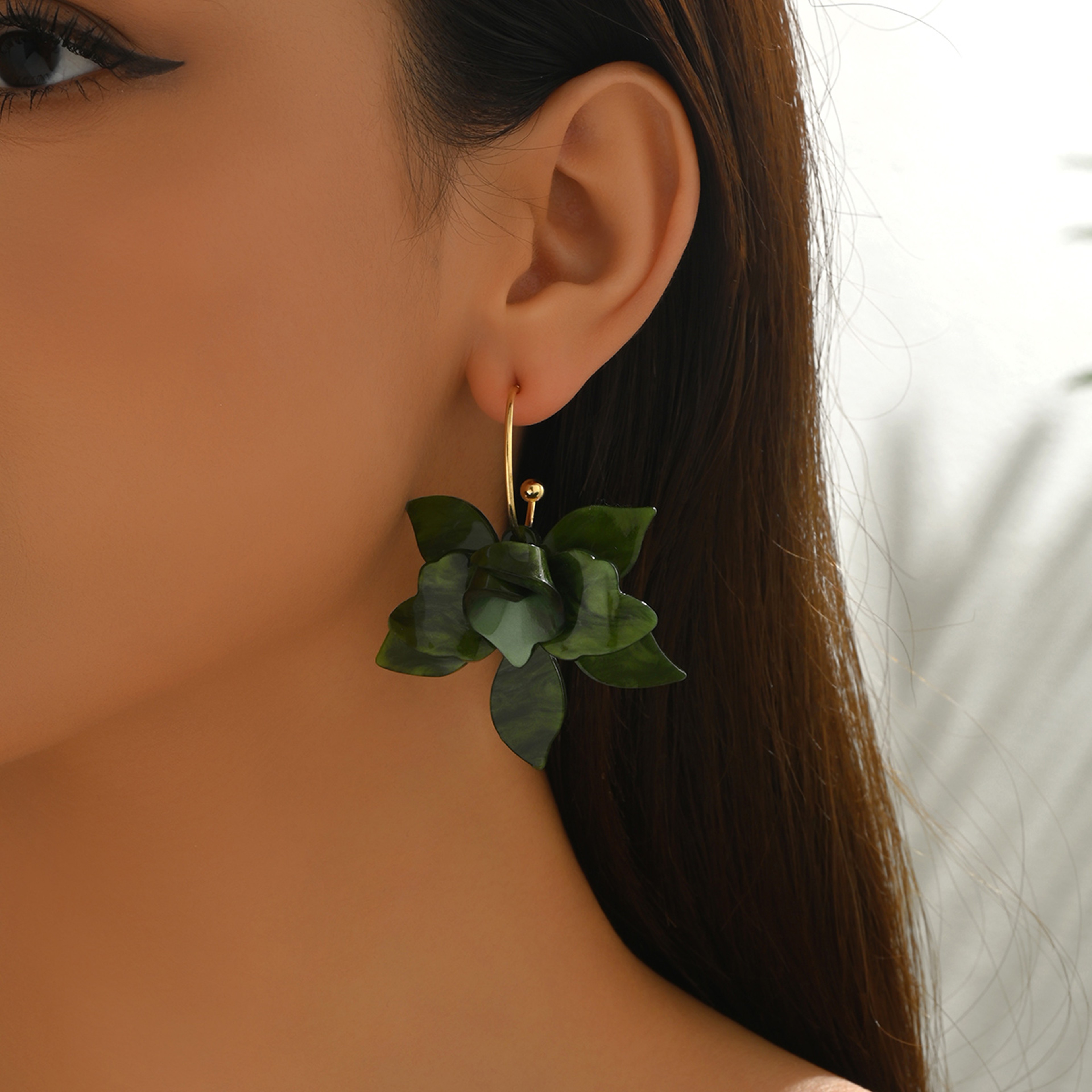 Personalized Big Metal Acrylic Petal Earrings, European American Style Fashion Stud Earrings for Ladies Girls – view 9