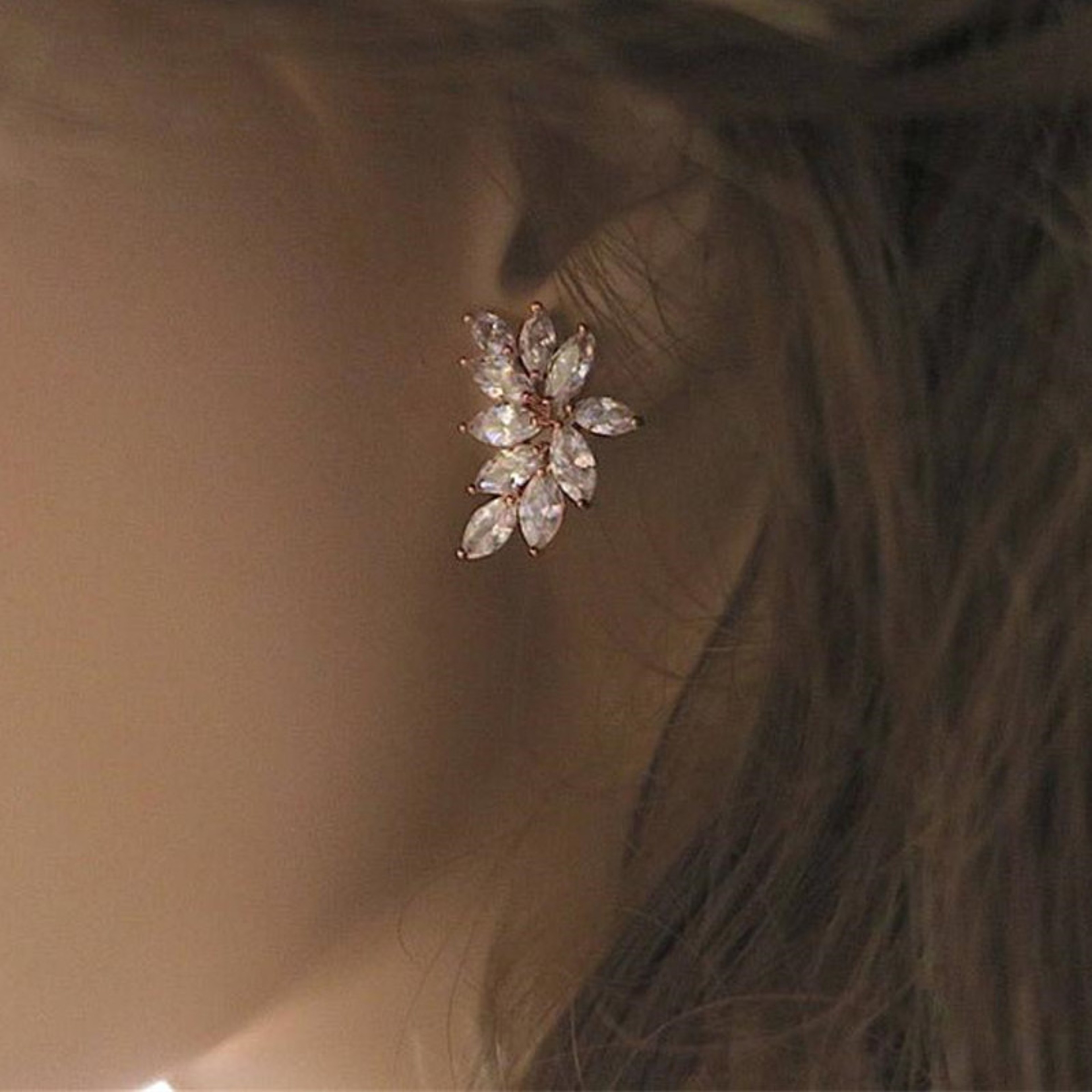Huitan Chic Leaf Stud Earrings Delicate Accessories with Marquise Cubic Zirconia for Wedding Party Jewelry – view 4