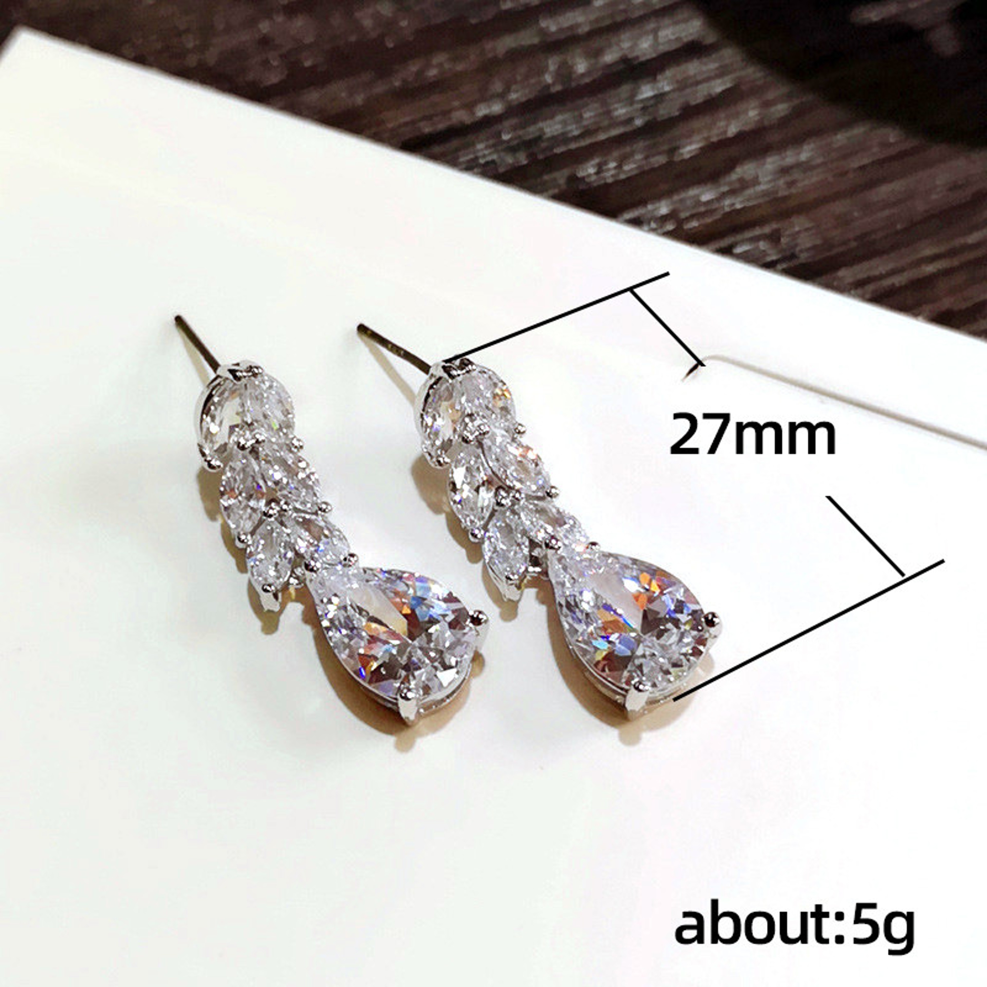 New Fashion Bridal Accessories Huitan Women Drop Earring, Wedding Band Jewelry Leave Water Drop Shape, Cubic Zirconia – view 6