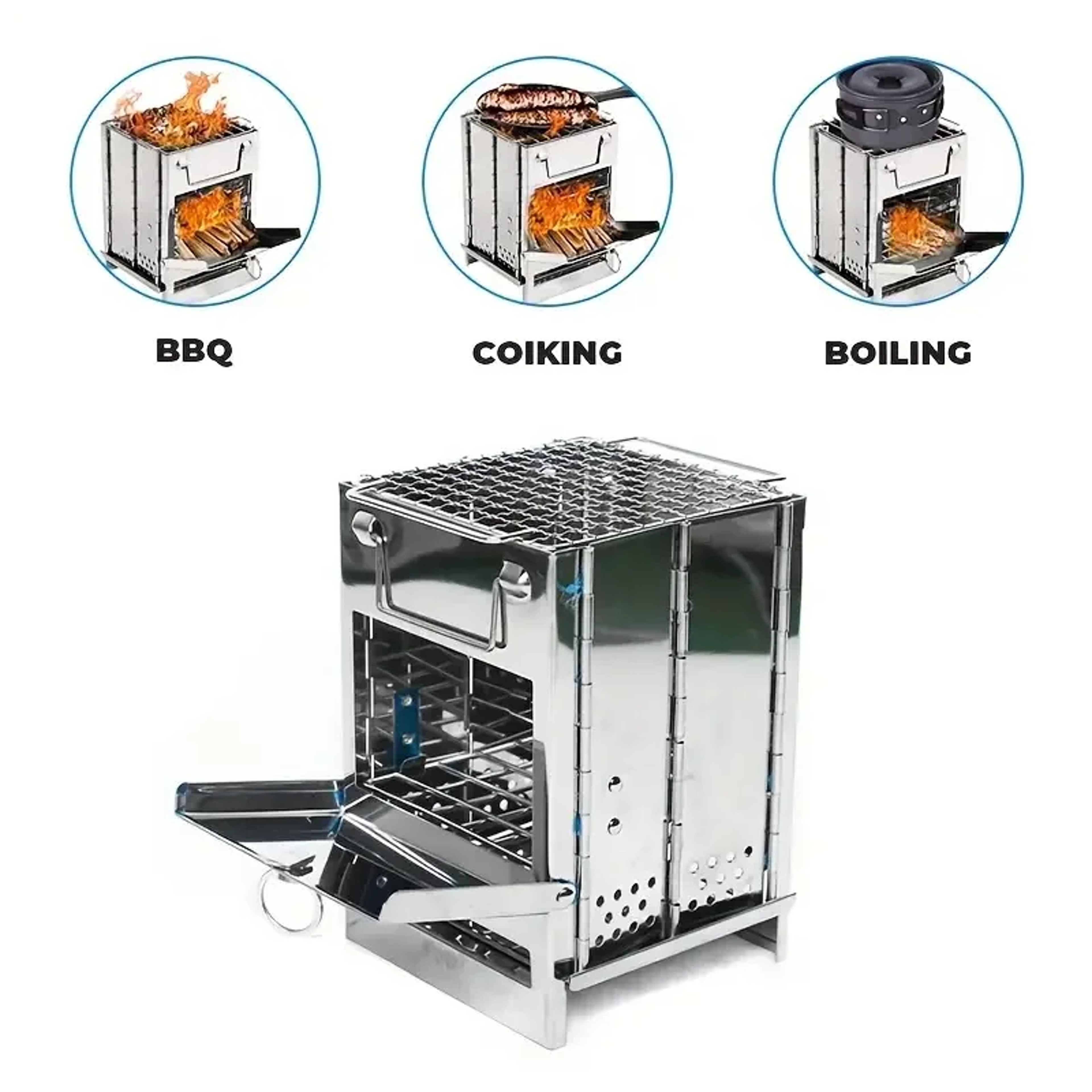 Compact Firewood Stove – Portable Mini Stainless Steel Design for Camping, Picnic & BBQ Use – view 4