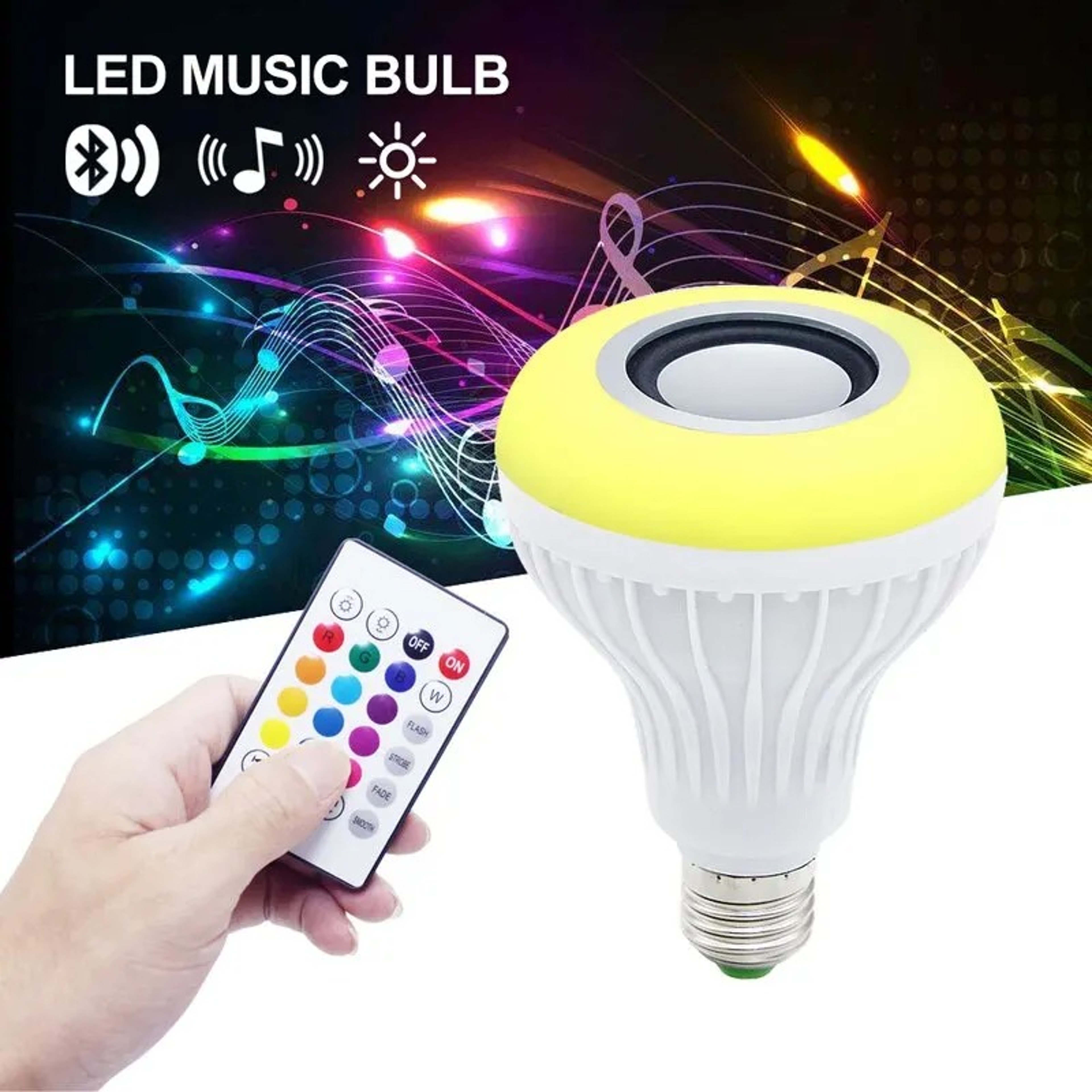 Color Changing LED Bluetooth Speaker Lamp, Smart Light Bulb with Remote Control for Mood Lighting – view 3