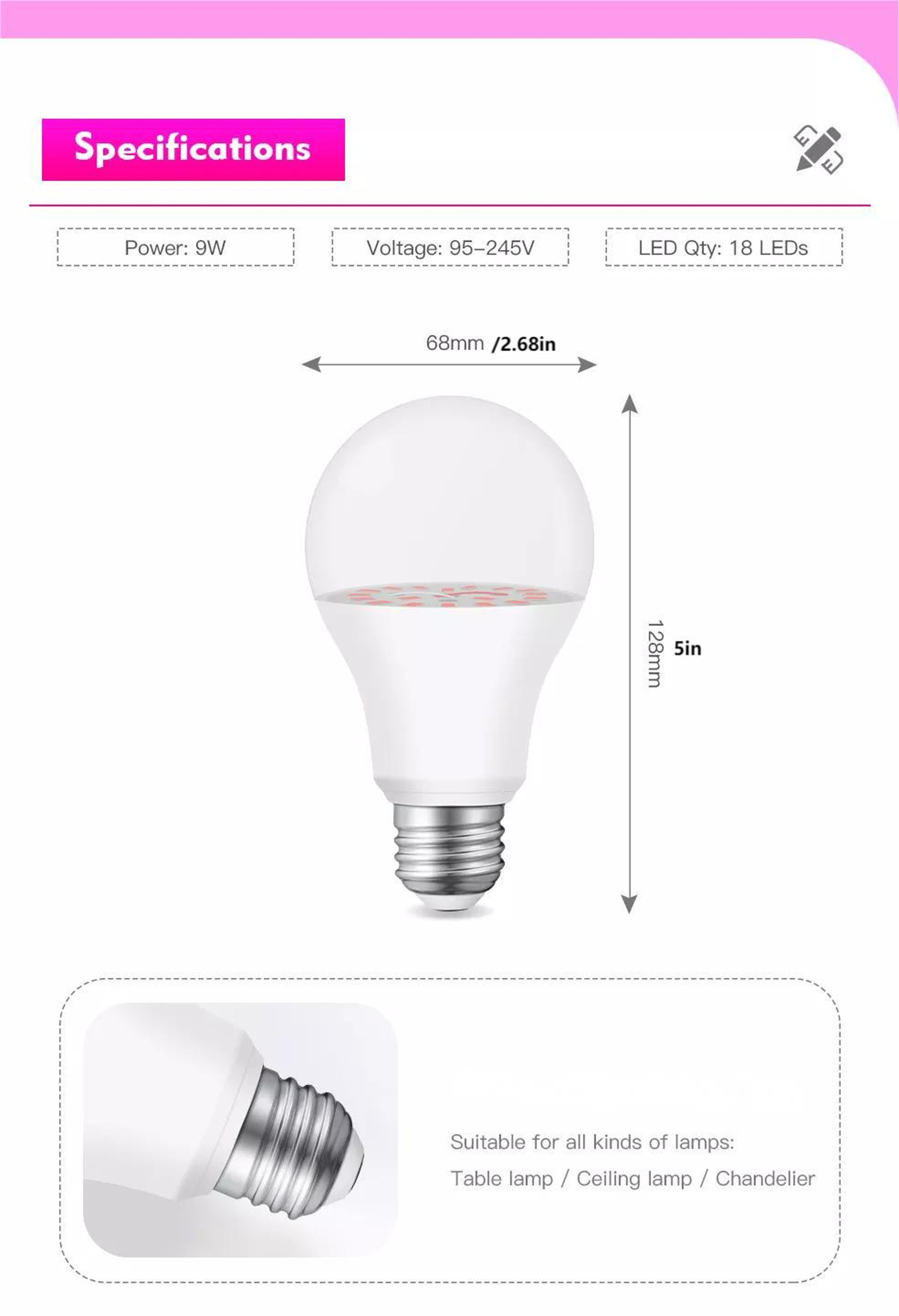 Full Spectrum Grow Light Bulb, LED Grow Lamp, Plant Light Bulbs Base – view 6