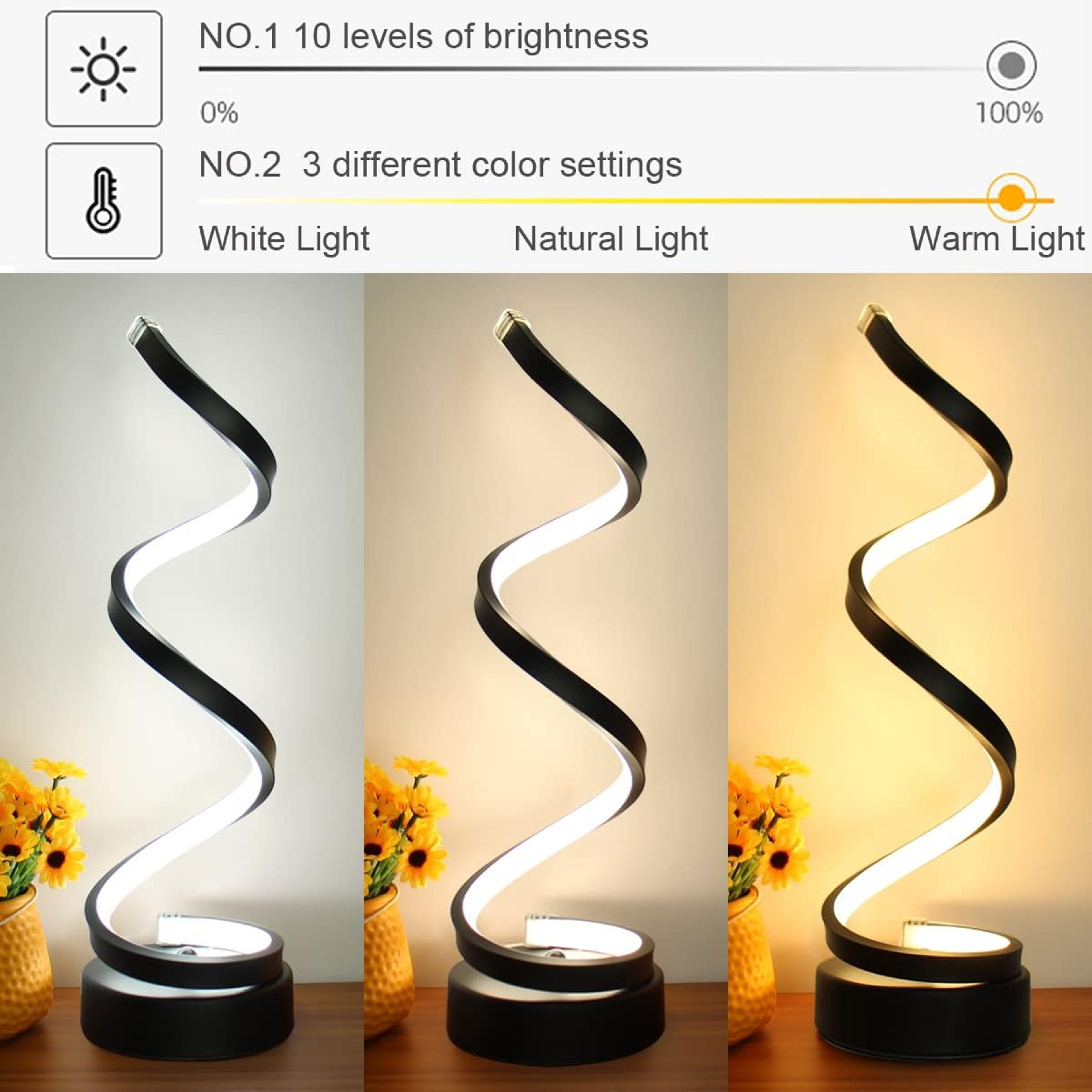 Dimmable Spiral LED Table Lamp, Color RGB Desk Light, Modern Minimalist Lamp for Bedroom and Office – view 2