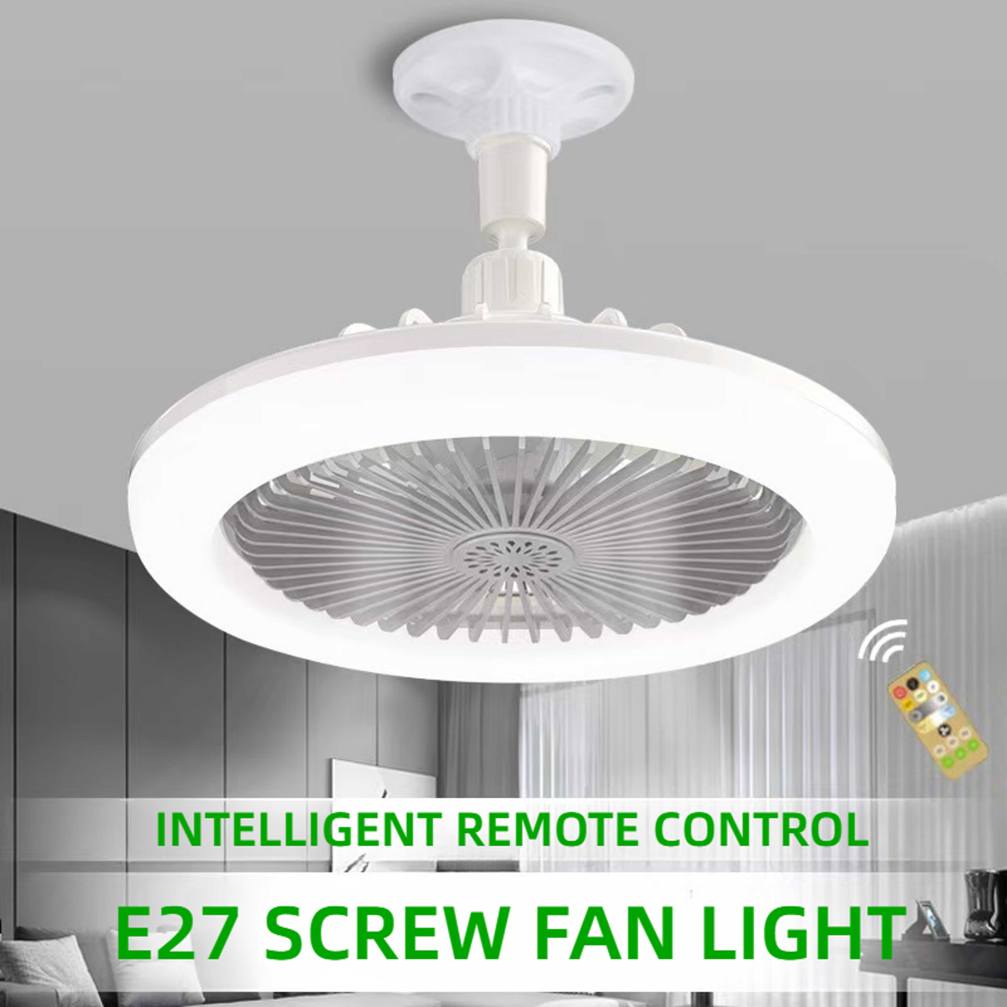 Rotatable Ceiling Fan With Remote Control Lighting Lamp Converter Base For Bedroom Living Room Mifl 1