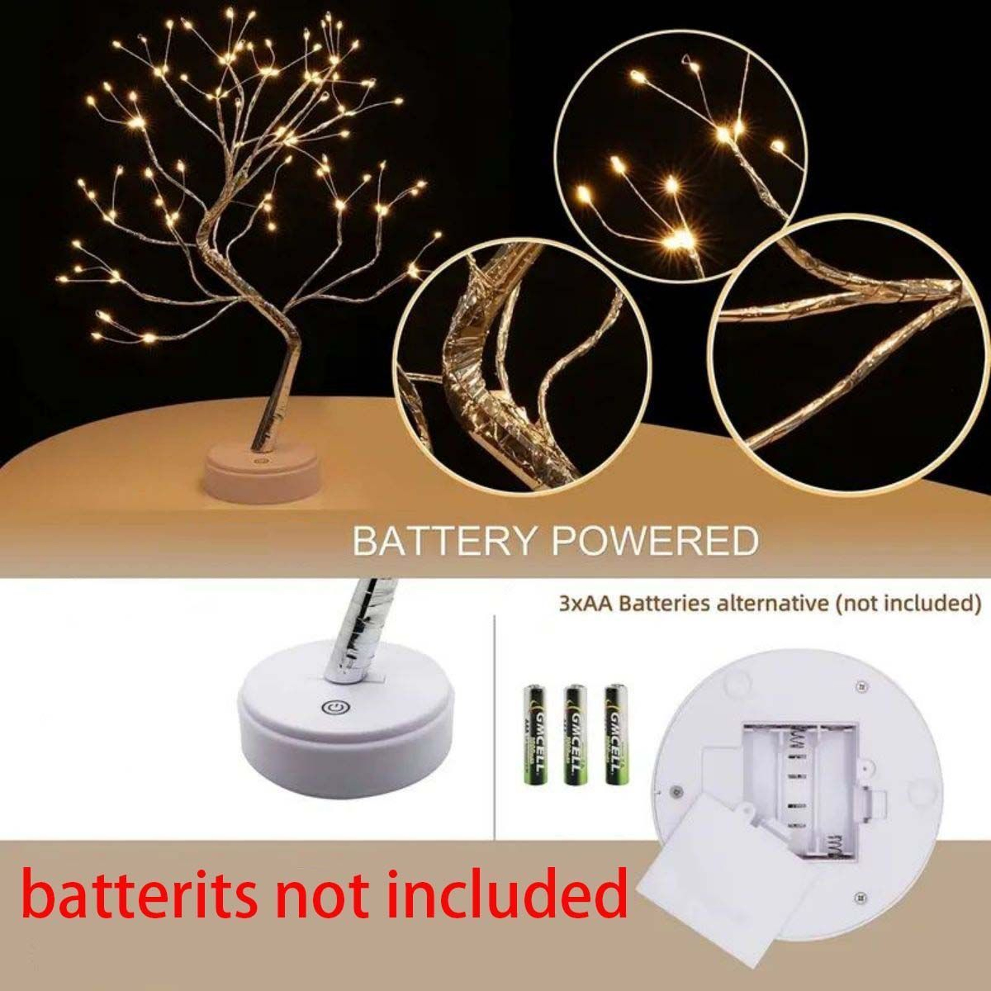 Desk Lamp LED Desktop Night Light, Desktop Bonsai Lamp Shaped, Pearl Gold Leaf, Iron Tree Silver Branch, Star Christmas – view 3