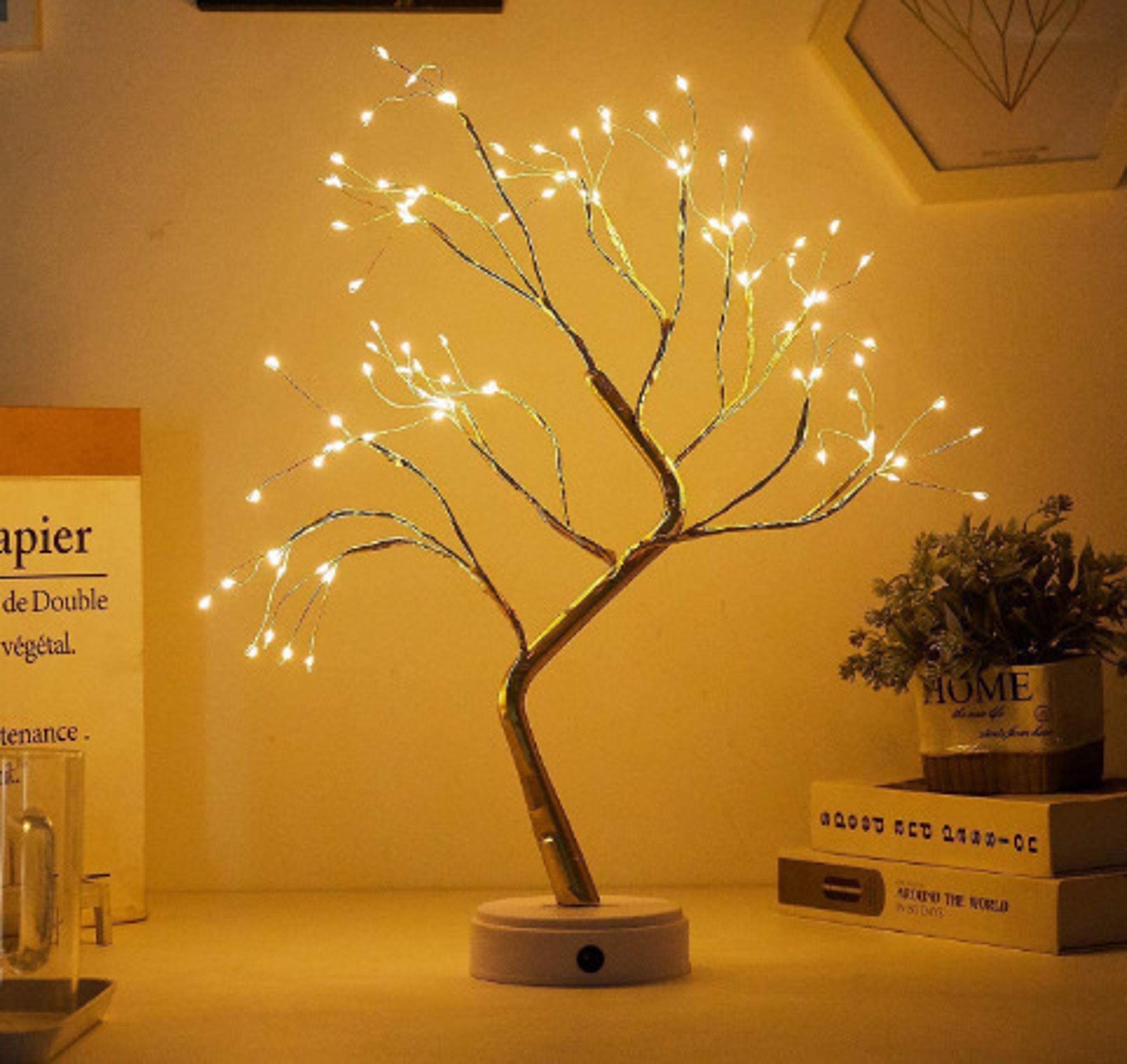 Desk Lamp LED Desktop Night Light, Desktop Bonsai Lamp Shaped, Pearl Gold Leaf, Iron Tree Silver Branch, Star Christmas – view 7