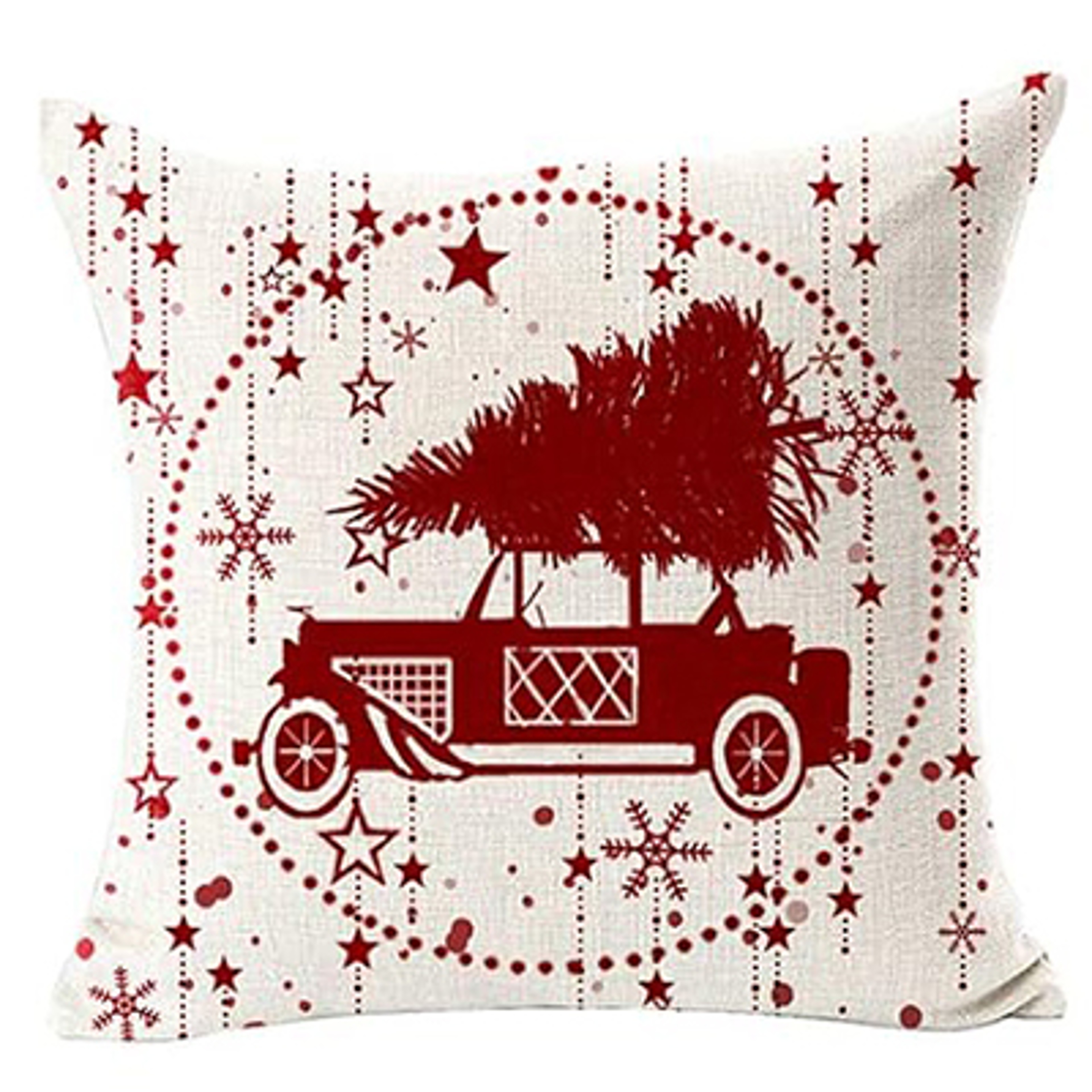 Car With Tree Deer Happy Winter Linen Pillowcase Cushion Sofa Living Room Merry Christmas Snowflake 2