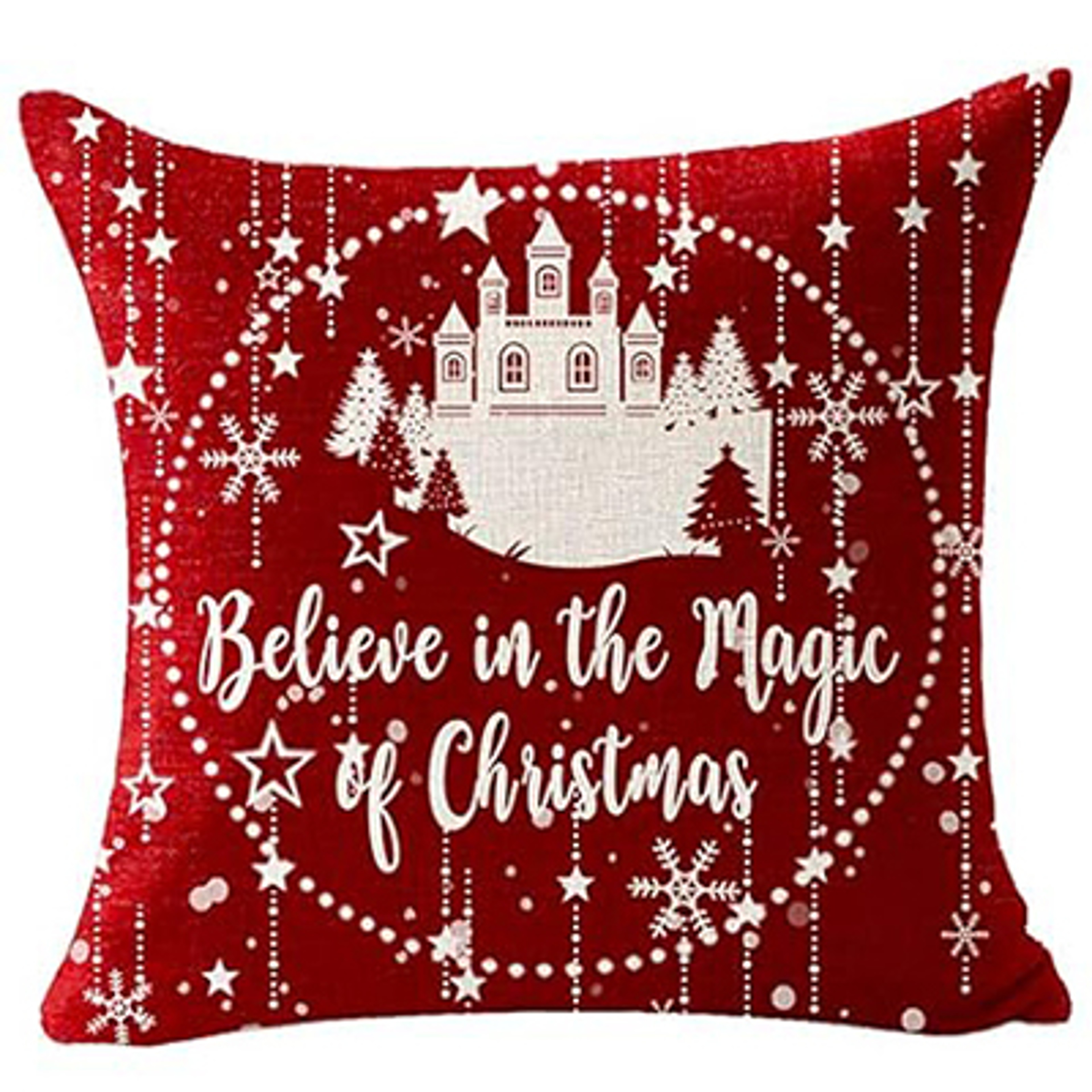 Car With Tree Deer Happy Winter Linen Pillowcase Cushion Sofa Living Room Merry Christmas Snowflake 3