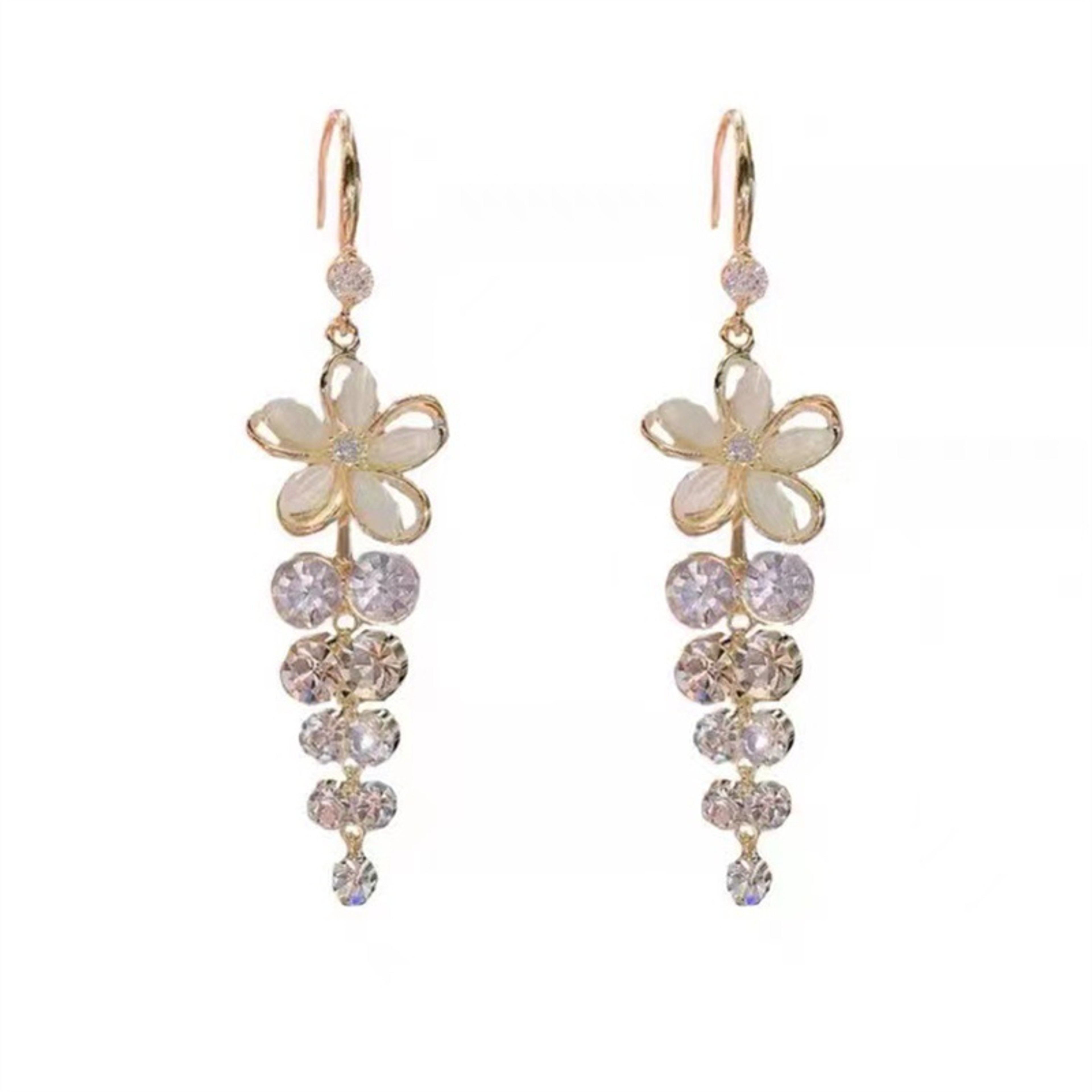 Shiny Zircon Opal Wedding Jewelry Gift Luxury Crystal Flower Tassel Drop Girls Party Earrings Long  5