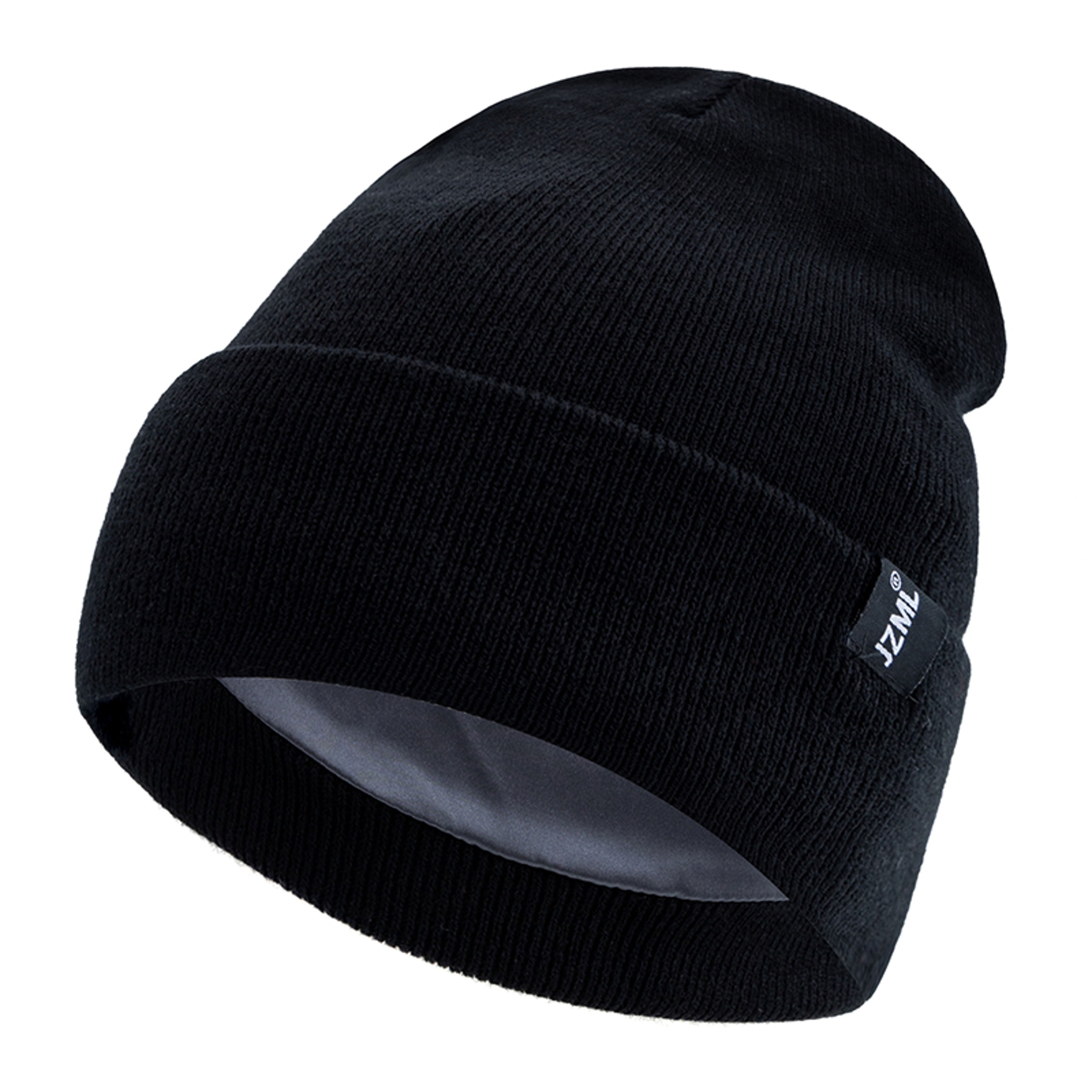 Autumn Winter Outdoor Knitted Hats Satin Lined JZML Letter Anti Static Beanie Hat New Style Plush H 0