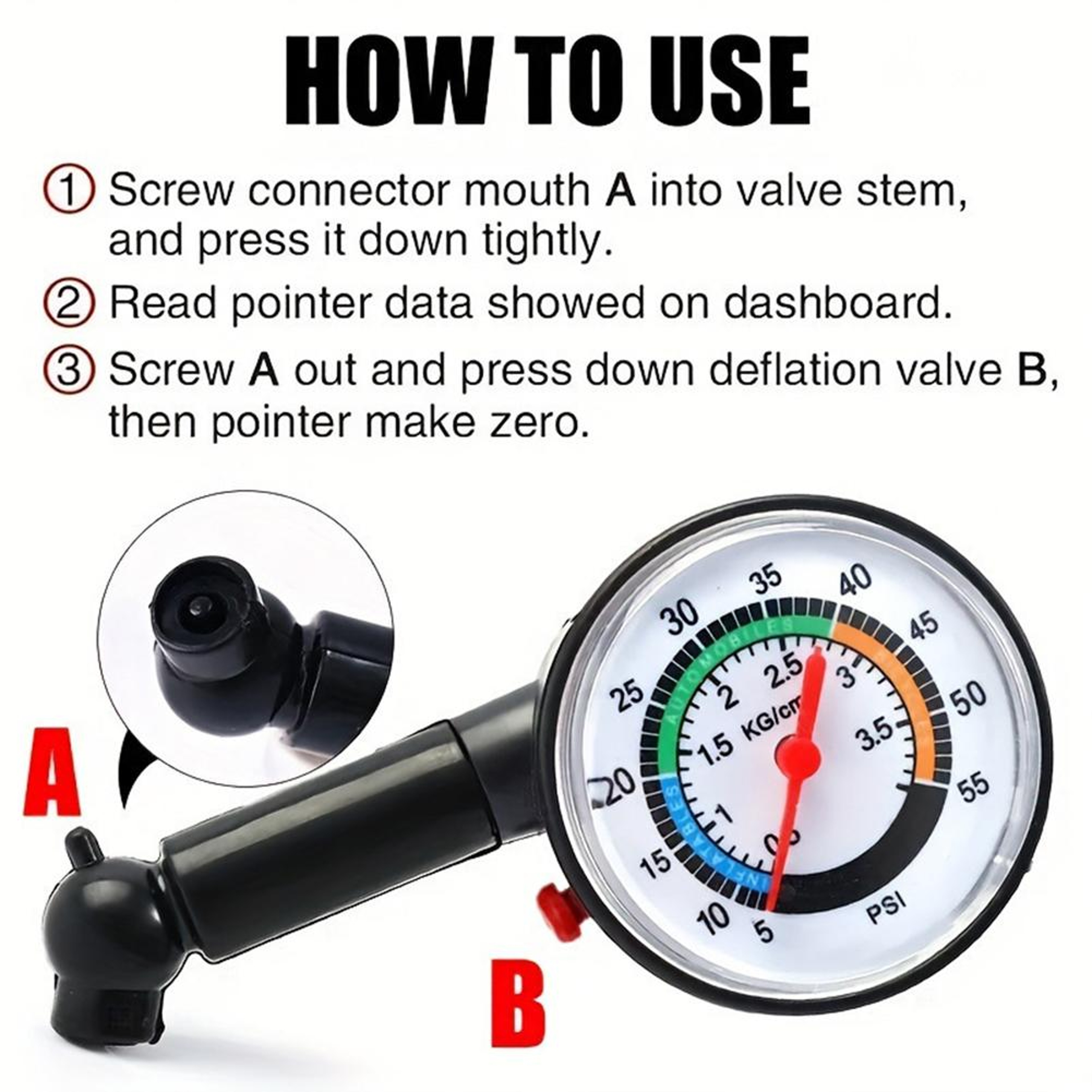 Auto Tire Pressure Gauge, High Precision Tyre Inflation, Degree Chuck for Cars, Motorcycles, Bicycles – view 4