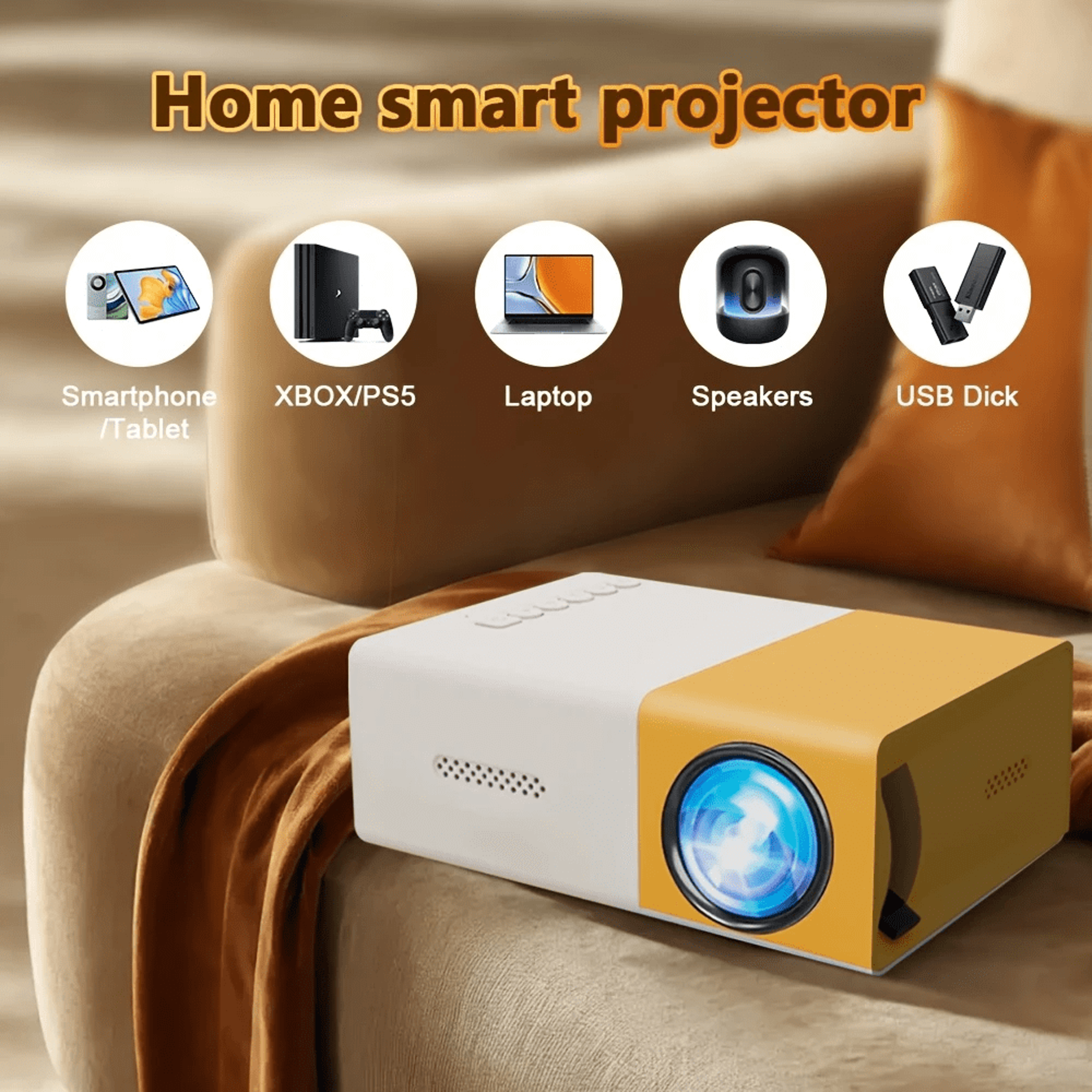 1pc Mini Smart HD Projector With Remote USB Phone Screen Sharing For TravelOffice 5