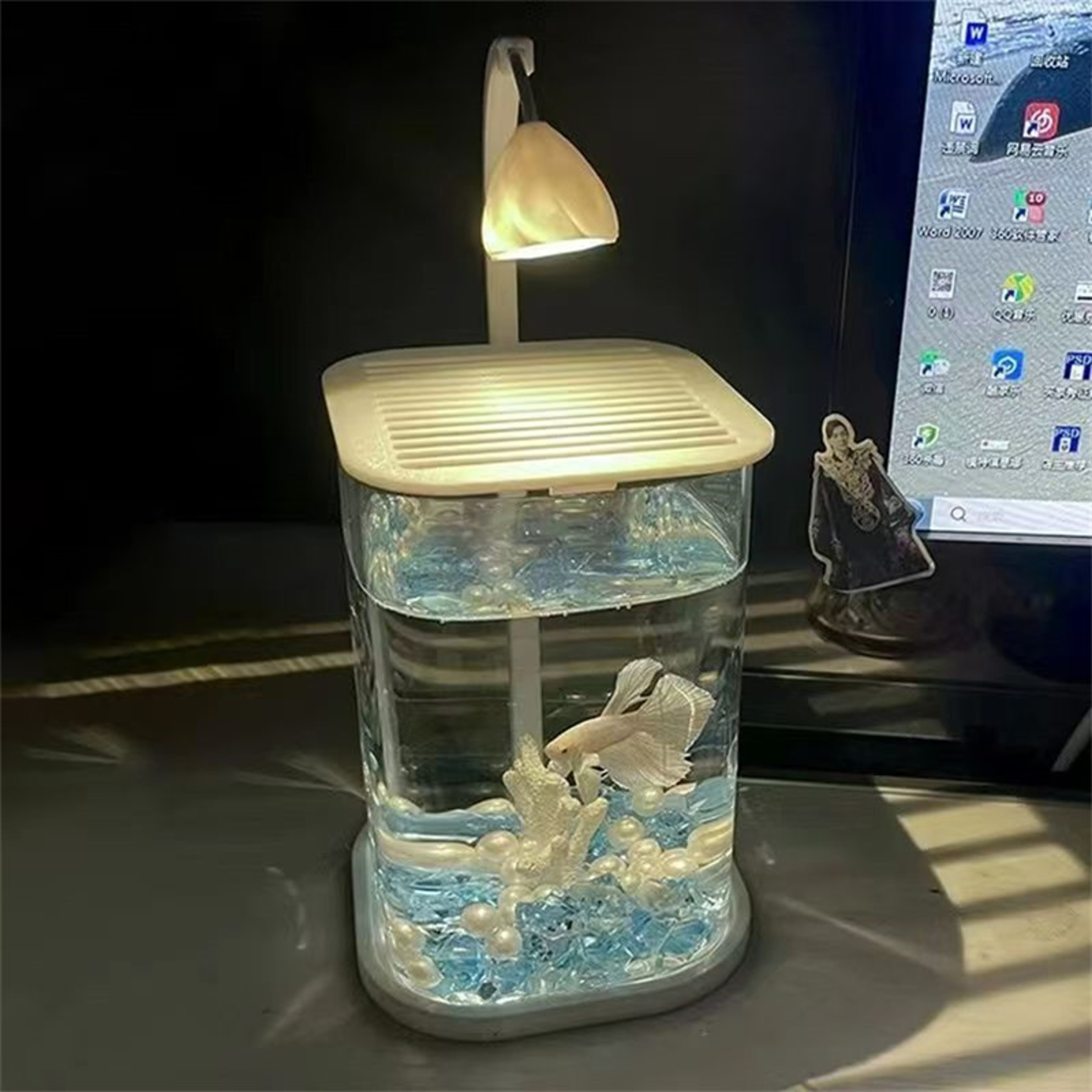 Betta Fish Mini Desktop Glass Aquarium Tank With LED Light For Kids Betta Fish 1