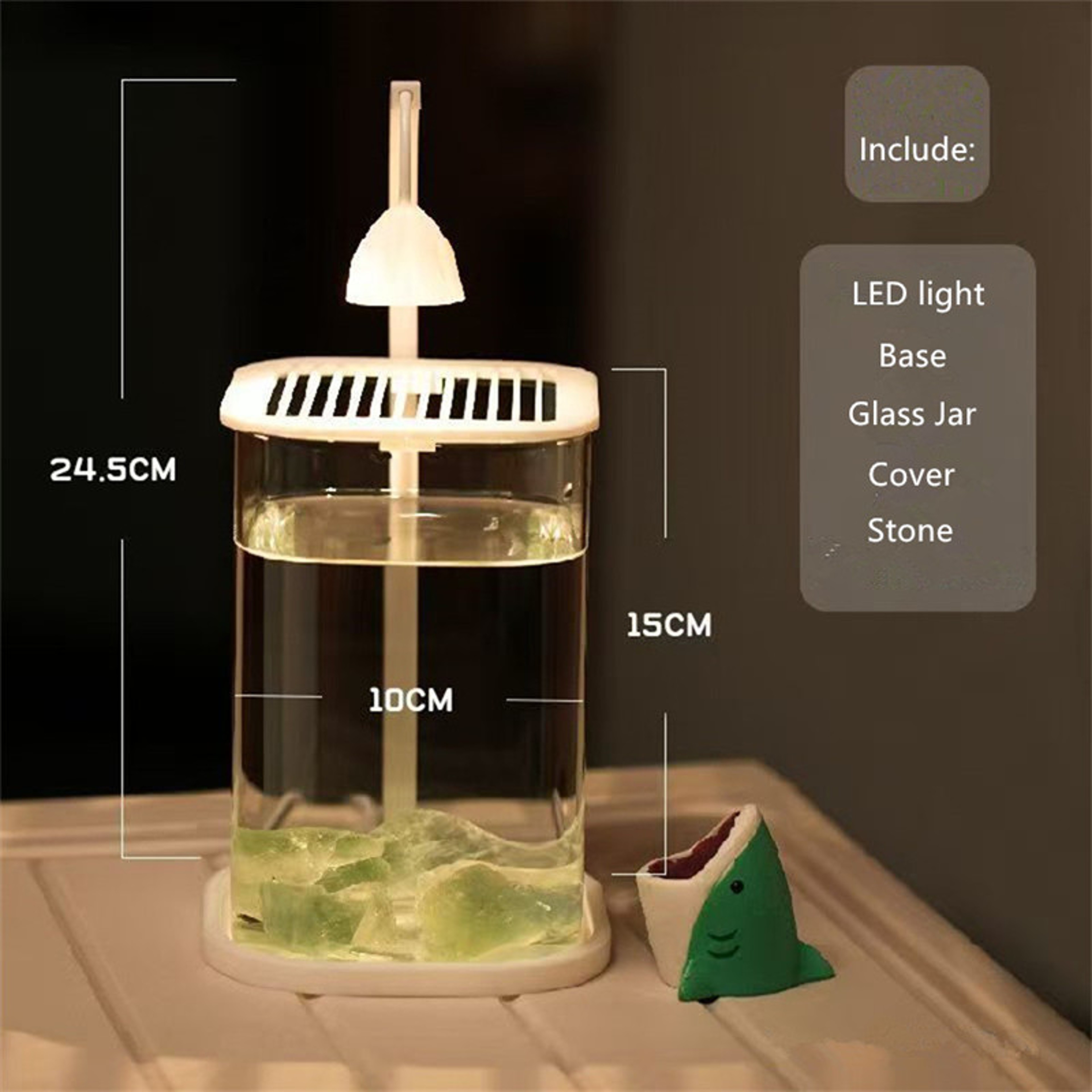 Betta Fish Mini Desktop Glass Aquarium Tank With LED Light For Kids Betta Fish 4