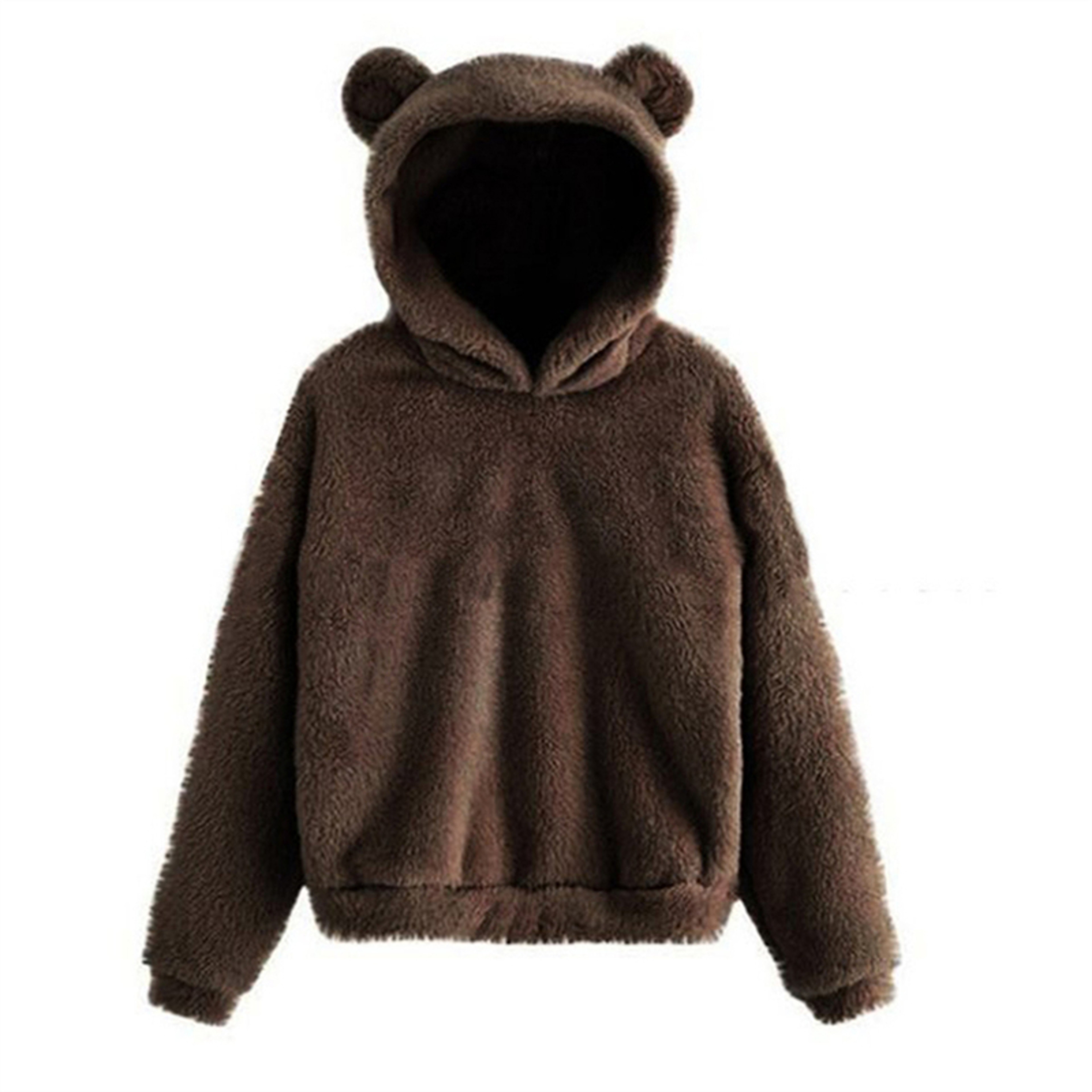 Cute Loose Hoodie With Bear Ears Winter Korean Fashion Fluffy Hooded Warm Sweatshirt Solid Long Sle 15