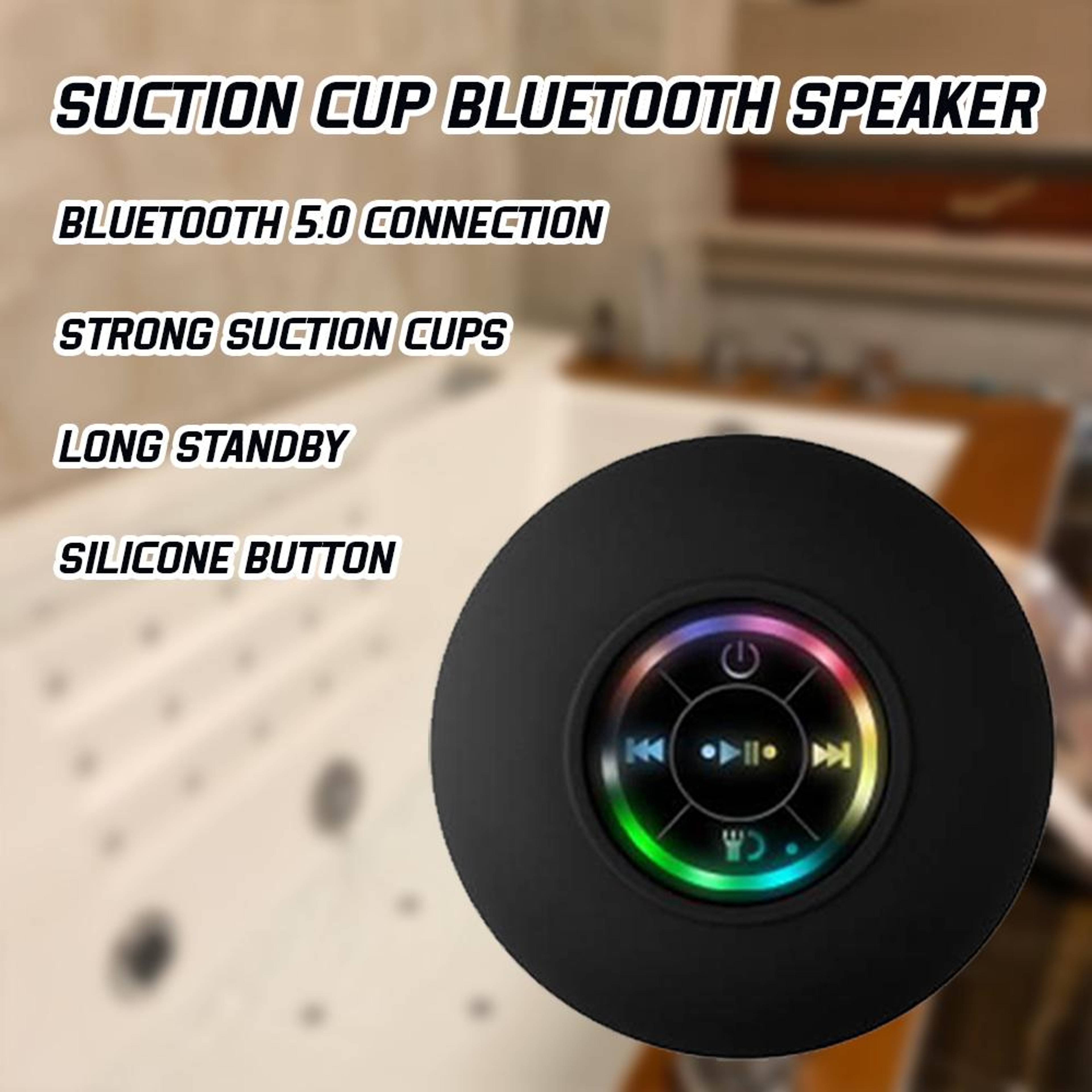 Bluetooth Speaker With LED Lights Strong Suction Cup Portable Mini Speaker Phone Holder For Outdoor 3