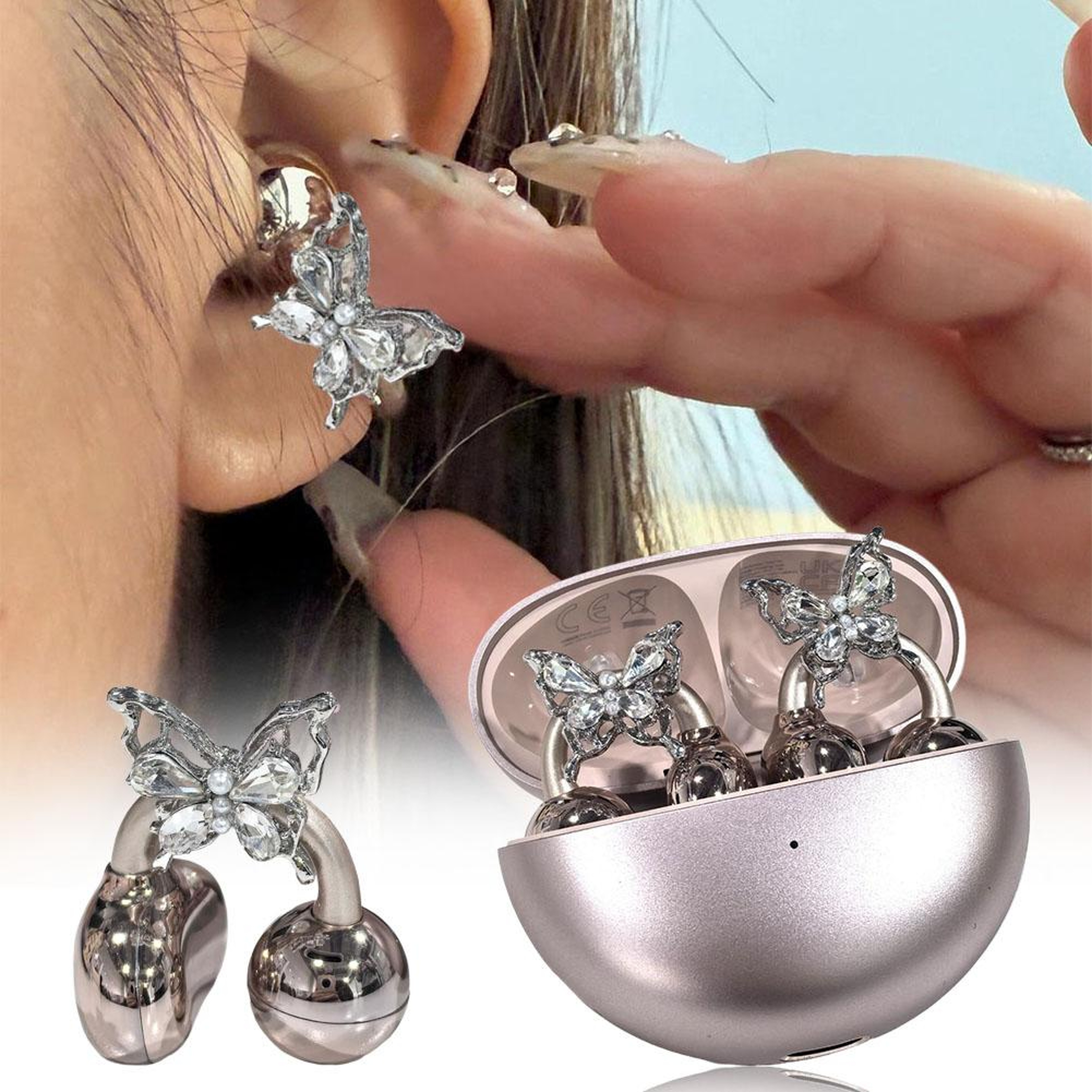 Clip-On Earbuds Rhinestone Decor, Removable DIY Earphone Decoration, Zirconia Accessories for Earphones Decoration – view 2