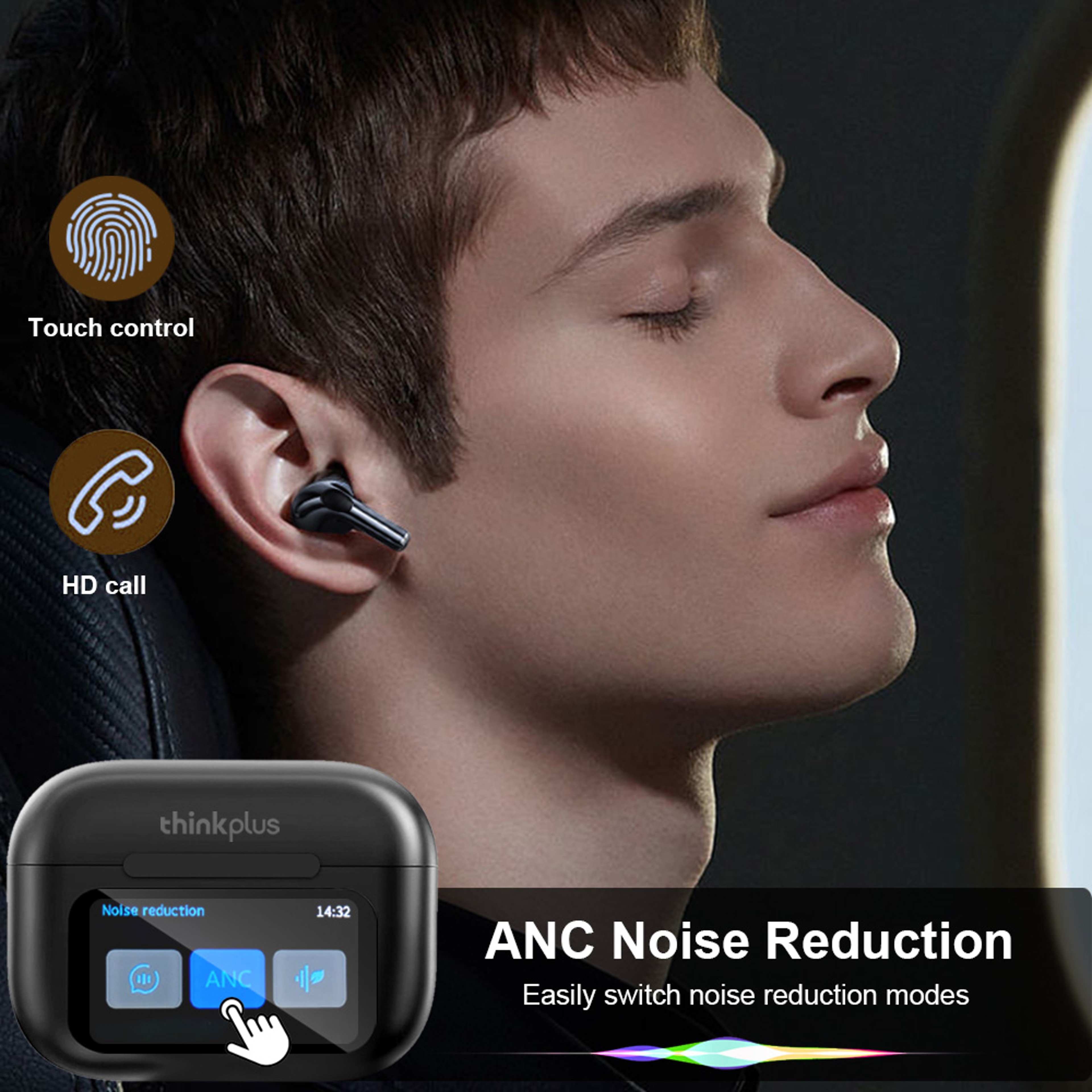 Wireless Bluetooth Earphones With Noise Reduction Thinkplus Earbuds Mic LED Touch Screen Control Ga