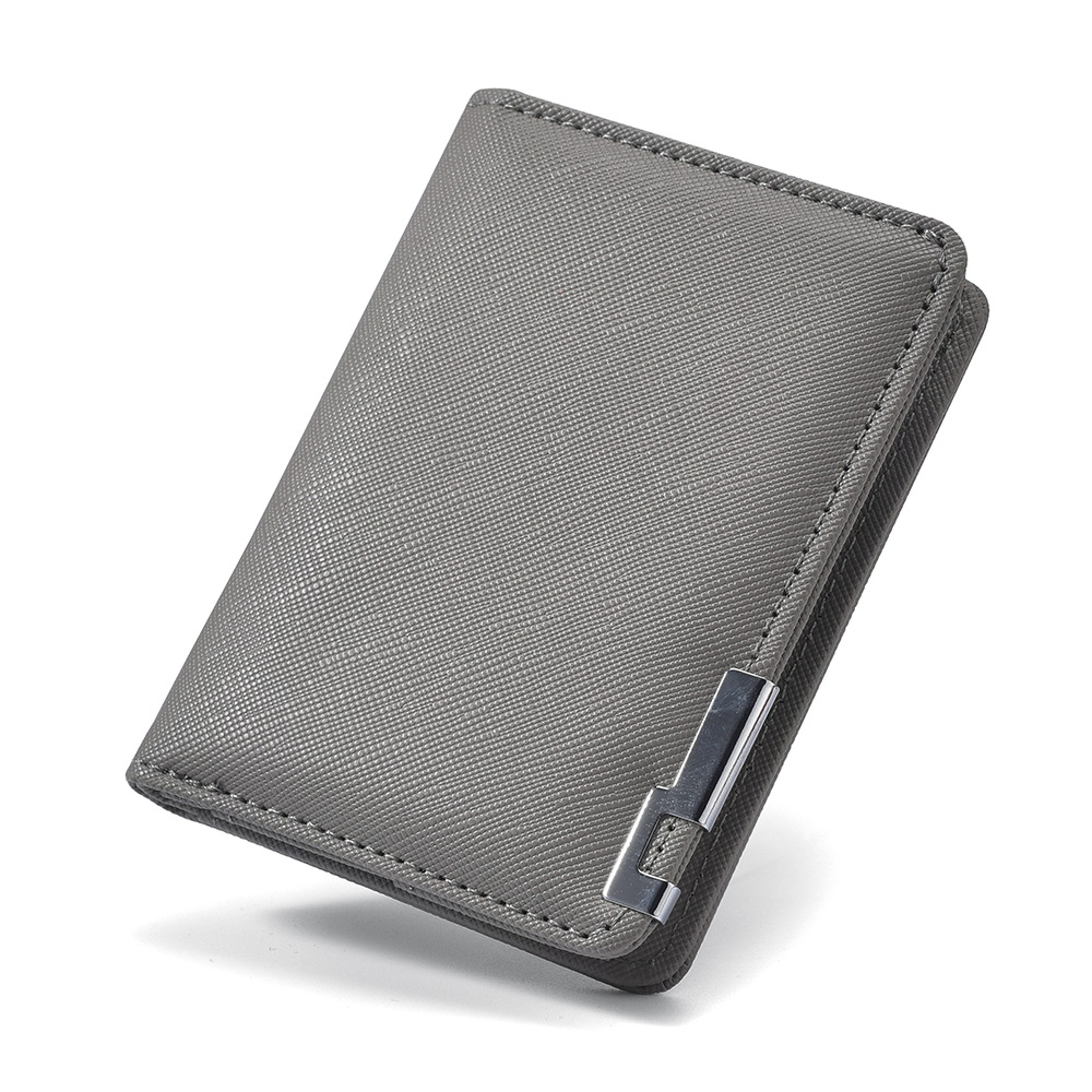 Slim Business-Style Wallet in Black Faux Leather with Geometric Pattern, Multiple Card Slots – view 7